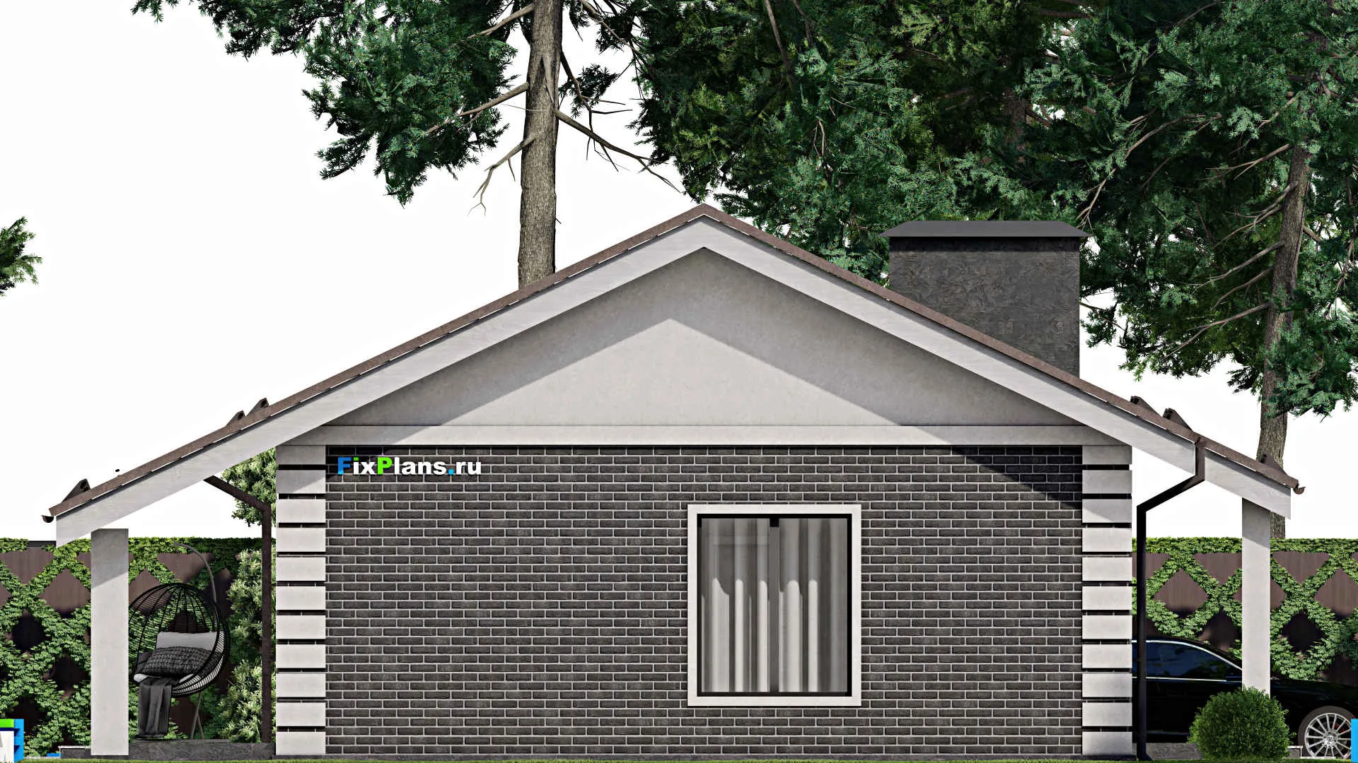 F-6992 - Проект одноэтажного дома 13 на 14, площадью 120 м² с террасой, баней и 3 спальнями