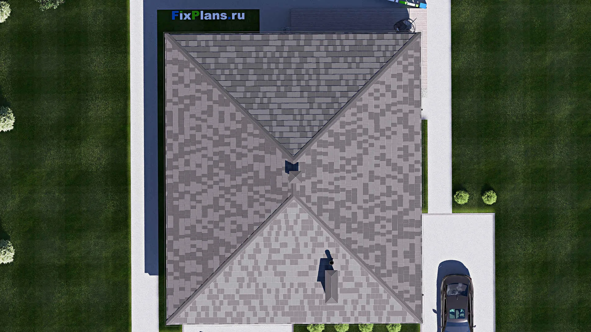 F-17639 - Проект одноэтажного дома 14 на 17, площадью 170 м² с террасой и 3 спальнями