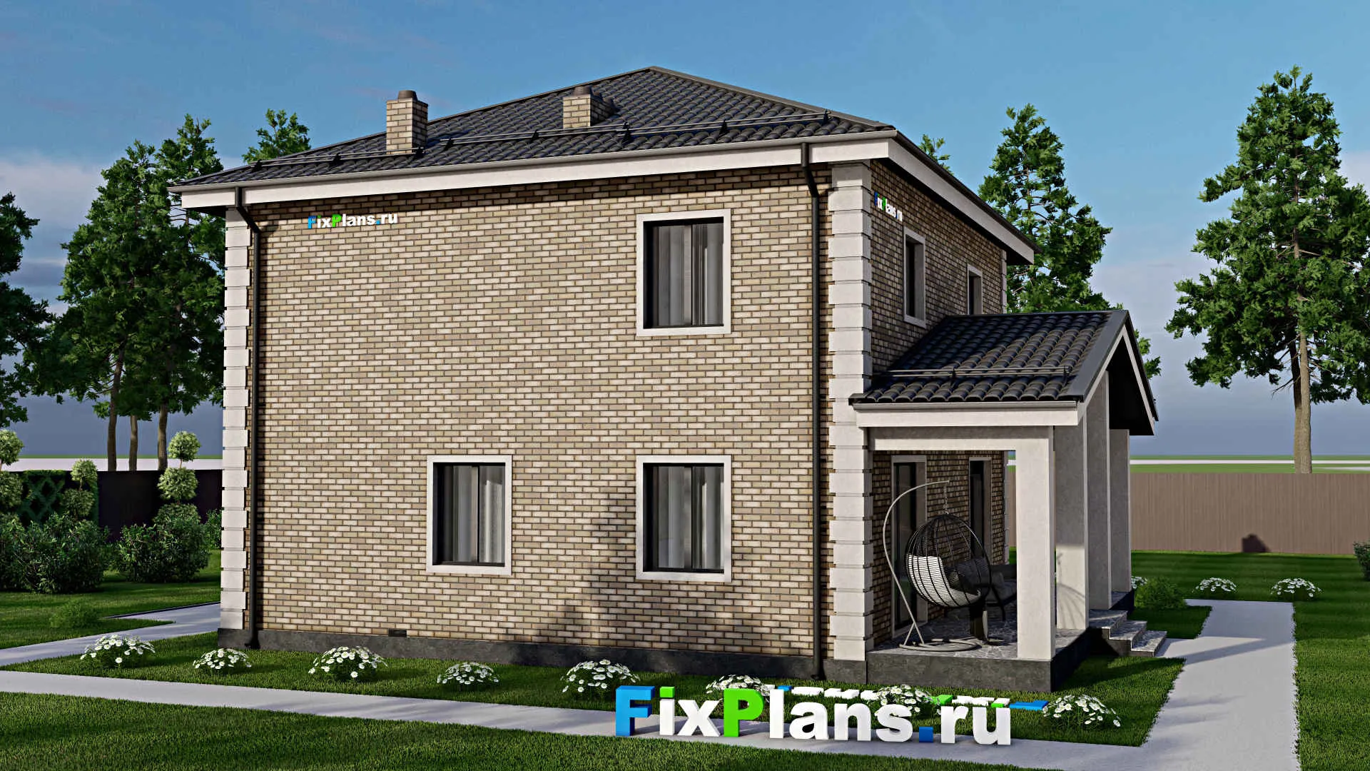 F-4652 - Планы двухэтажного дома 10 на 11, площадью 180 м² с террасой и 4 спальнями