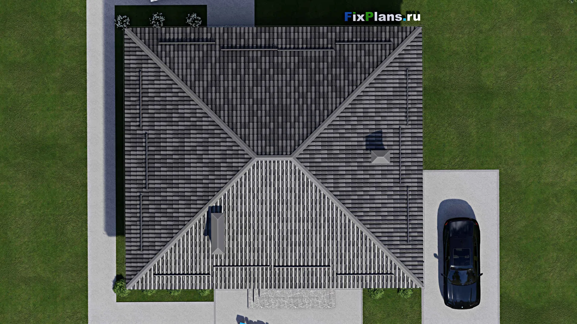 F-5633 - План одноэтажного дома 13 на 15, площадью 140 м² с террасой и 3 спальнями