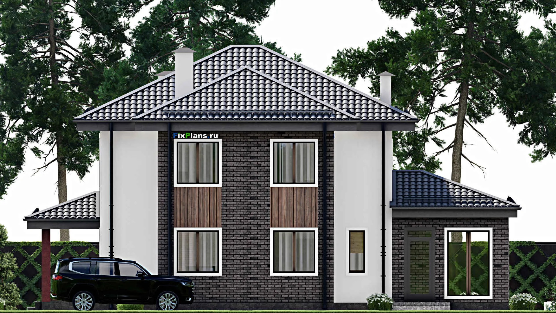 F-9449 - Планы двухэтажного дома 15 на 17, площадью 230 м² с террасой и 5 спальнями