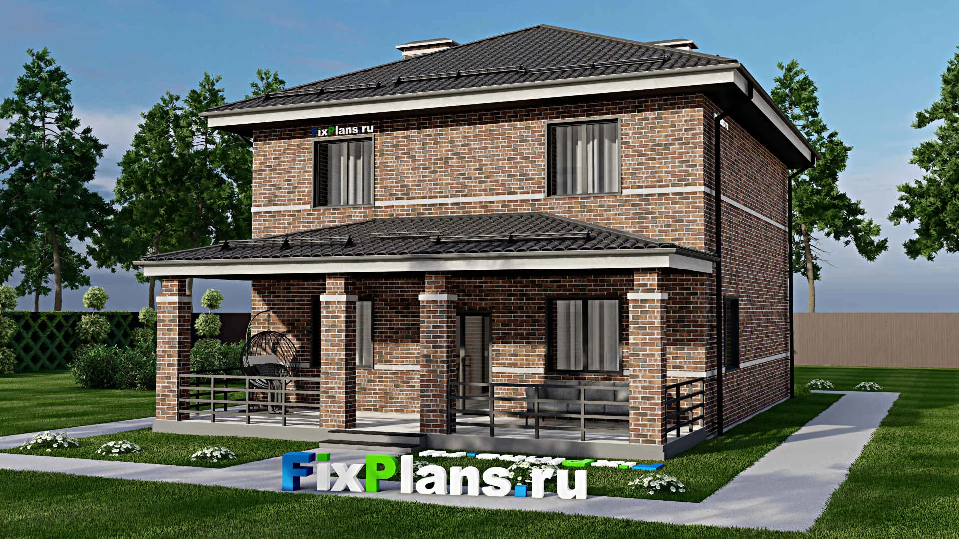 F-4202 - Проект двухэтажного дома 11 на 11, площадью 200 м² с террасой и 5 спальнями