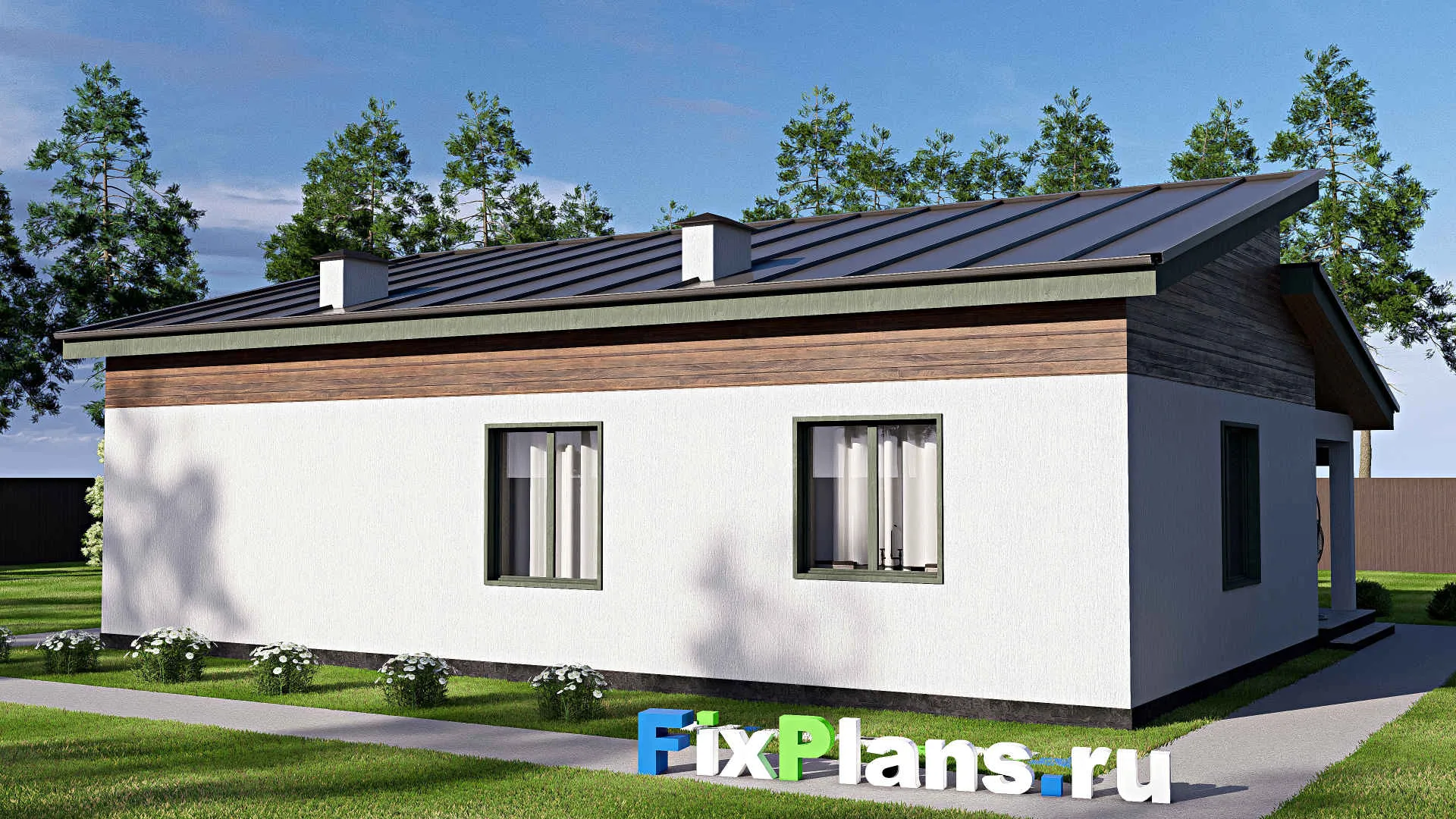 F-18503 - Проект одноэтажного дома 12 на 15, площадью 130 м² с террасой и 3 спальнями