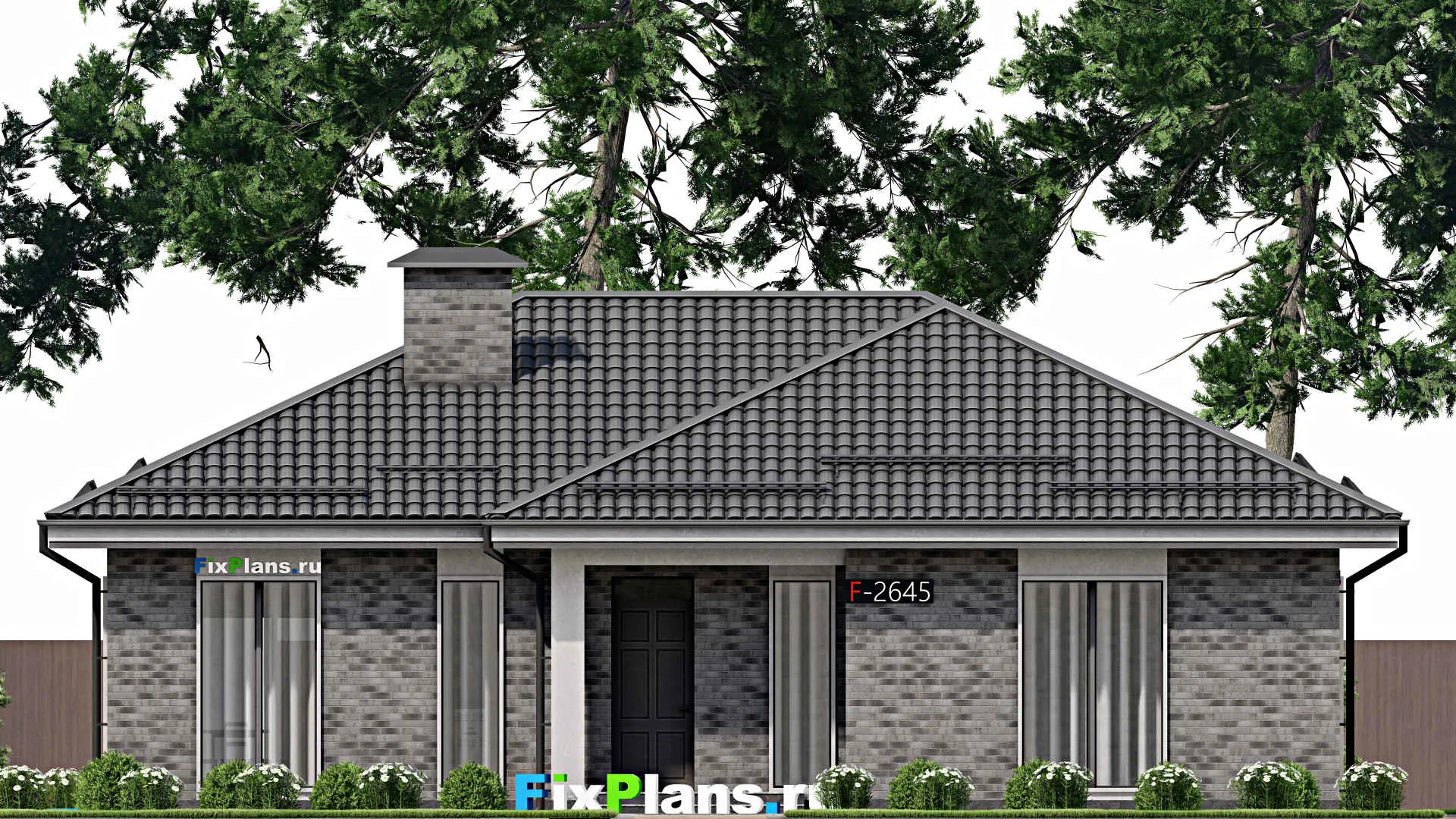 F-2645 - Проект одноэтажного дома 11 на 15, площадью 130 м² с террасой и 3 спальнями