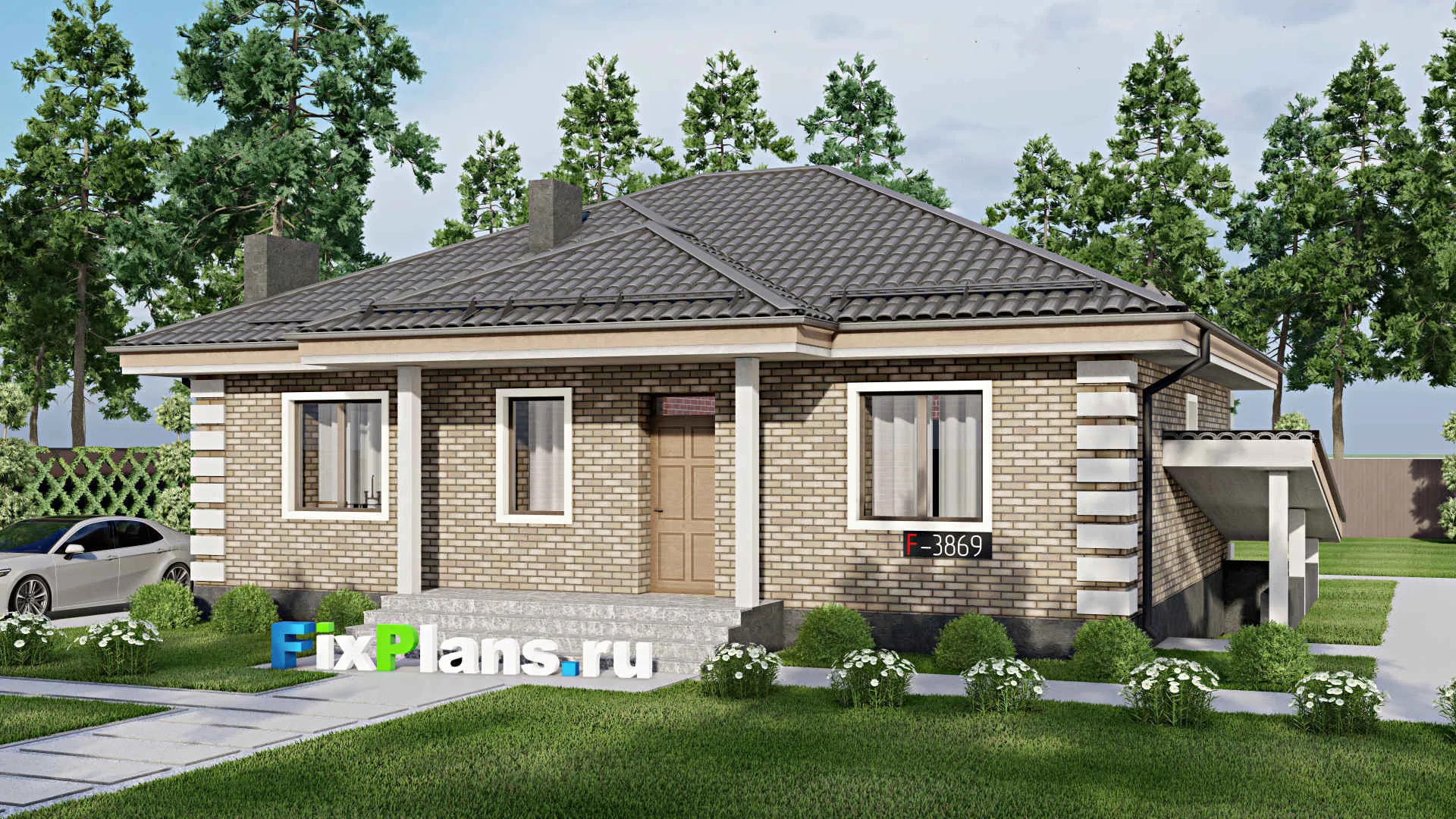 F-3869 - Проект одноэтажного дома 11 на 13, площадью 100 м² с 3 спальнями