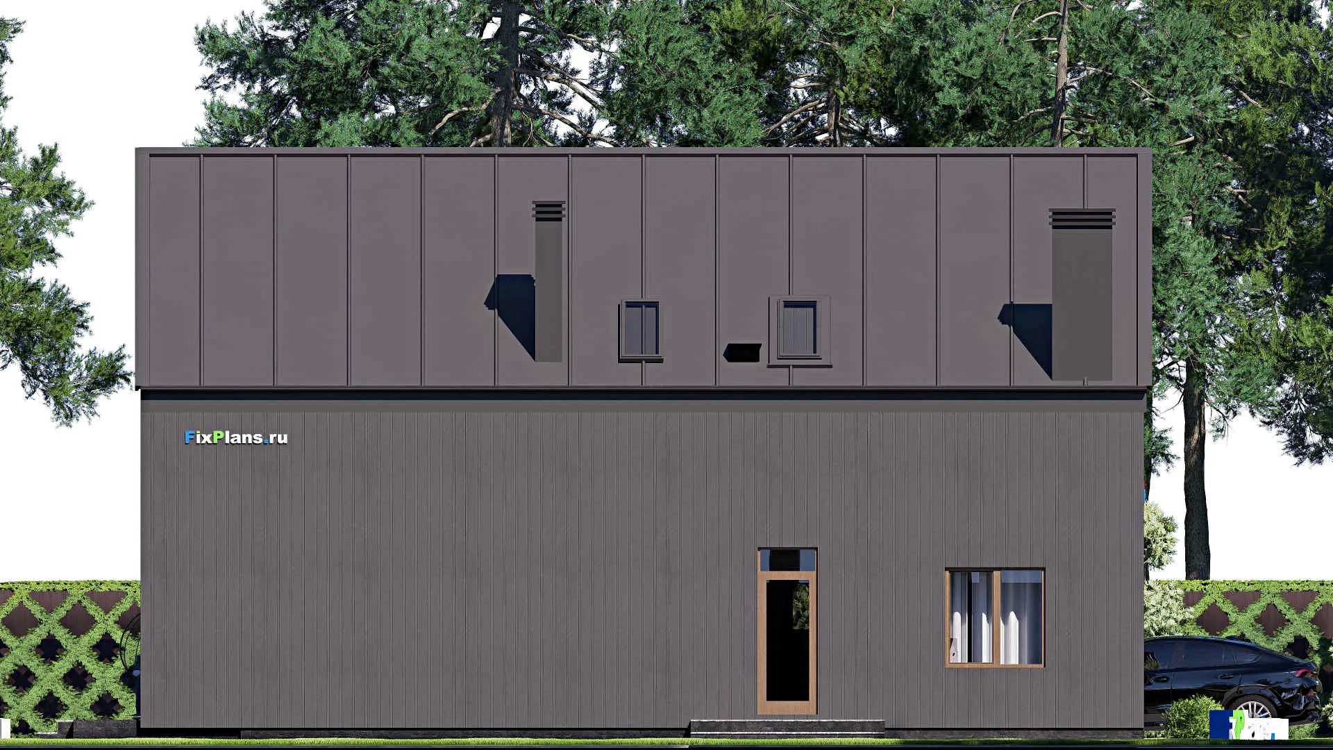 F-18989 - Проект дома с мансардой 14 на 16, площадью 200 м² с террасой и 3 спальнями