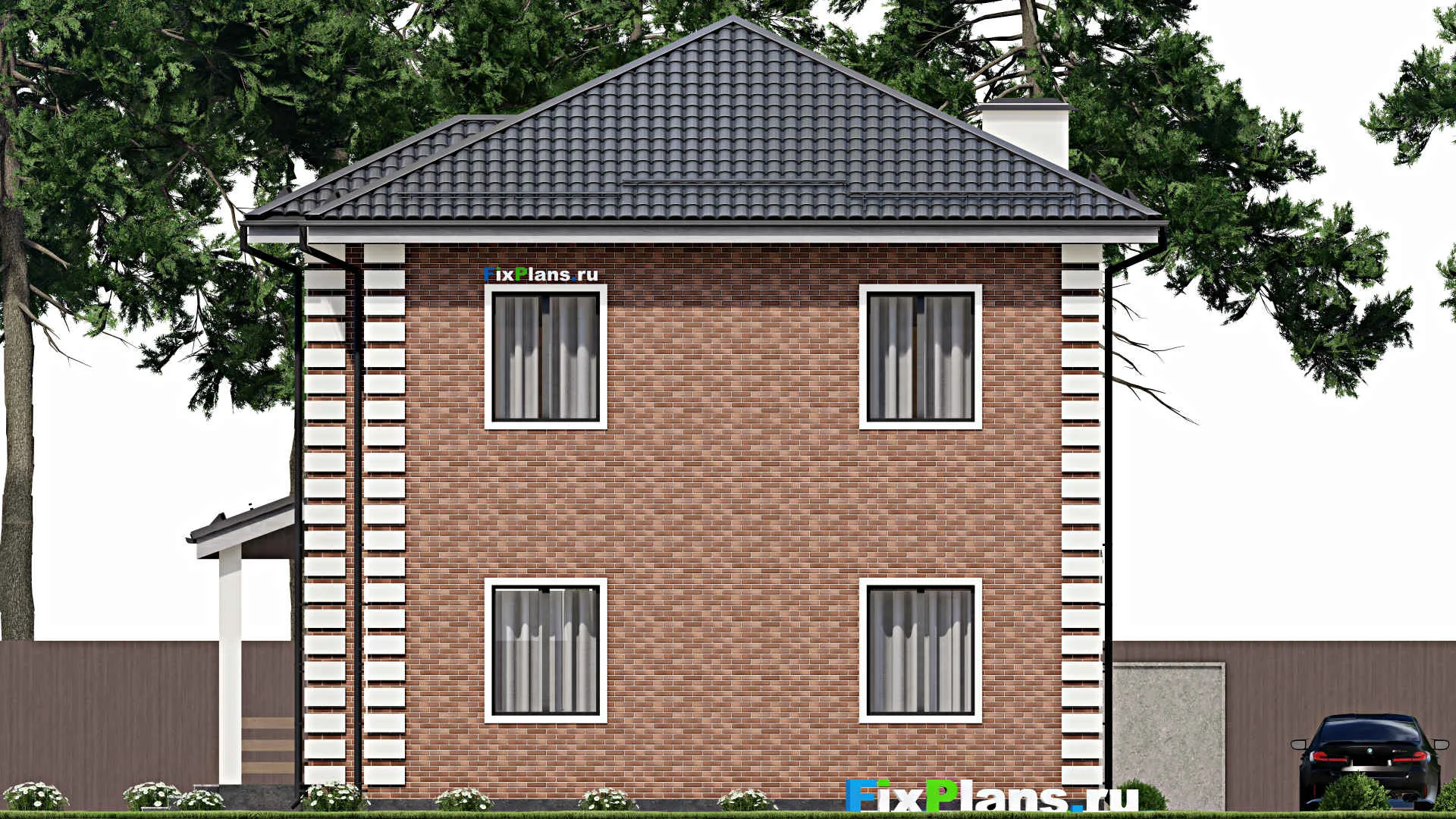 F-4517 - Планы двухэтажного дома 11 на 11, площадью 200 м² с террасой и 4 спальнями