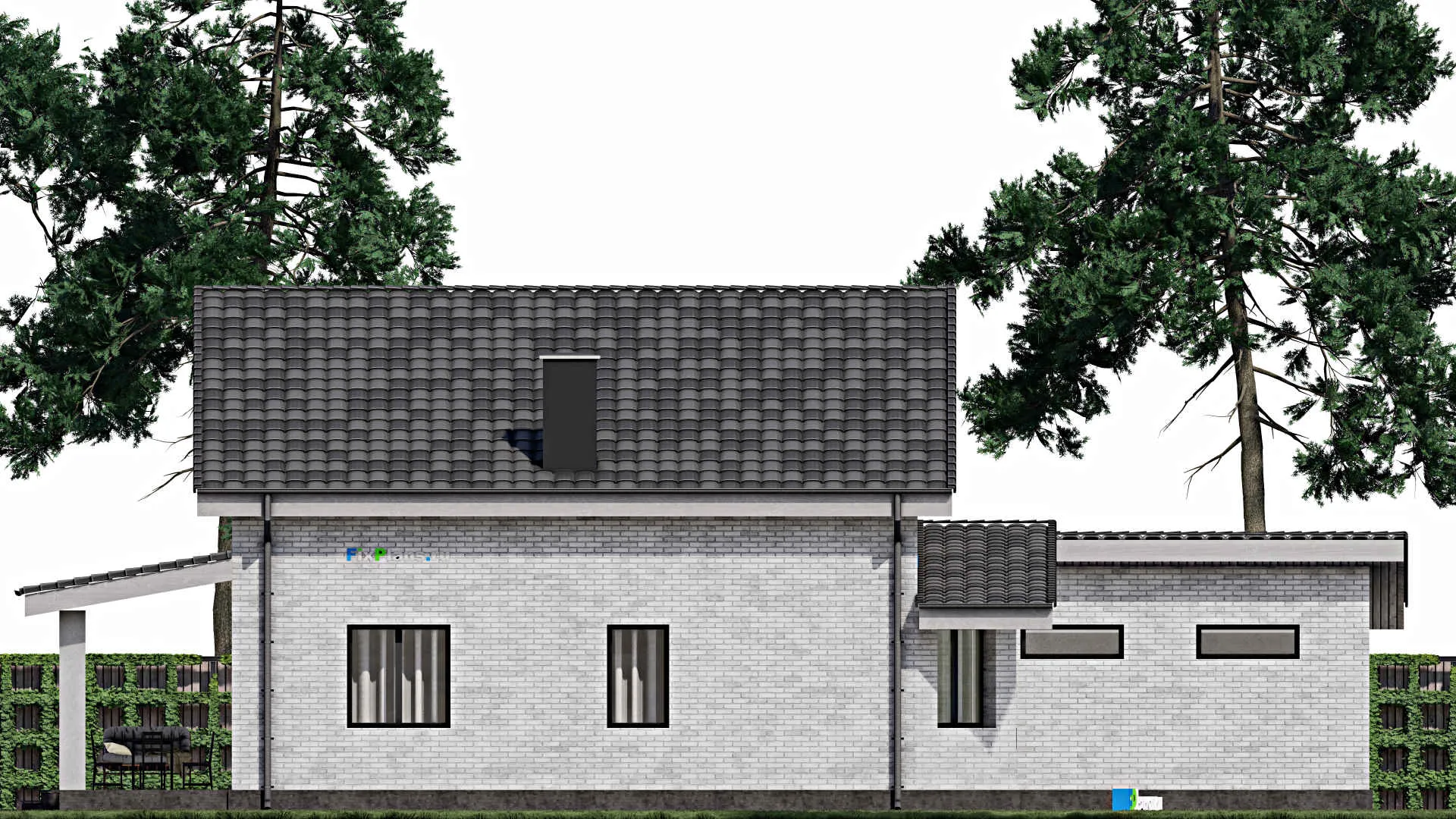 F-1421 - Планы дома с мансардой 17 на 17, площадью 240 м² с террасой, гаражом на 1 машину и 3 спальнями