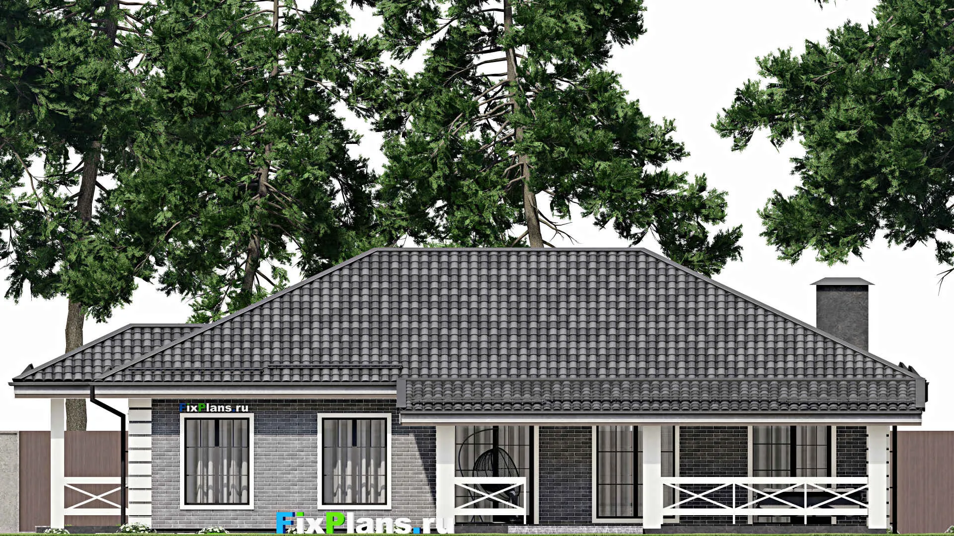 F-7154 - План одноэтажного дома 11 на 17, площадью 200 м² с террасой и 4 спальнями