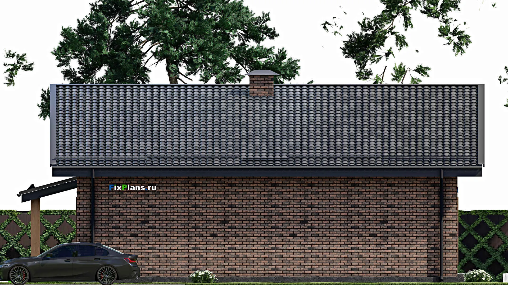 F-8054 - Проект одноэтажного дома 13 на 14, площадью 140 м² с террасой и 3 спальнями