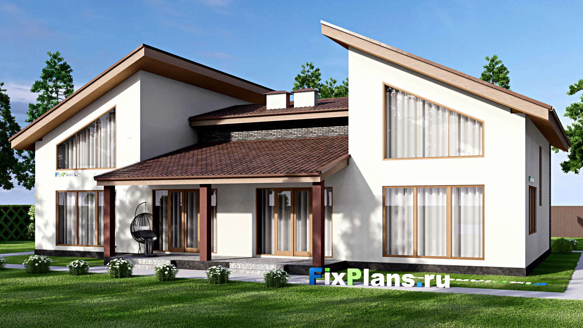 F-15848 - Проект дома с мансардой 16 на 22, площадью 340 м² с террасой и 6 спальнями