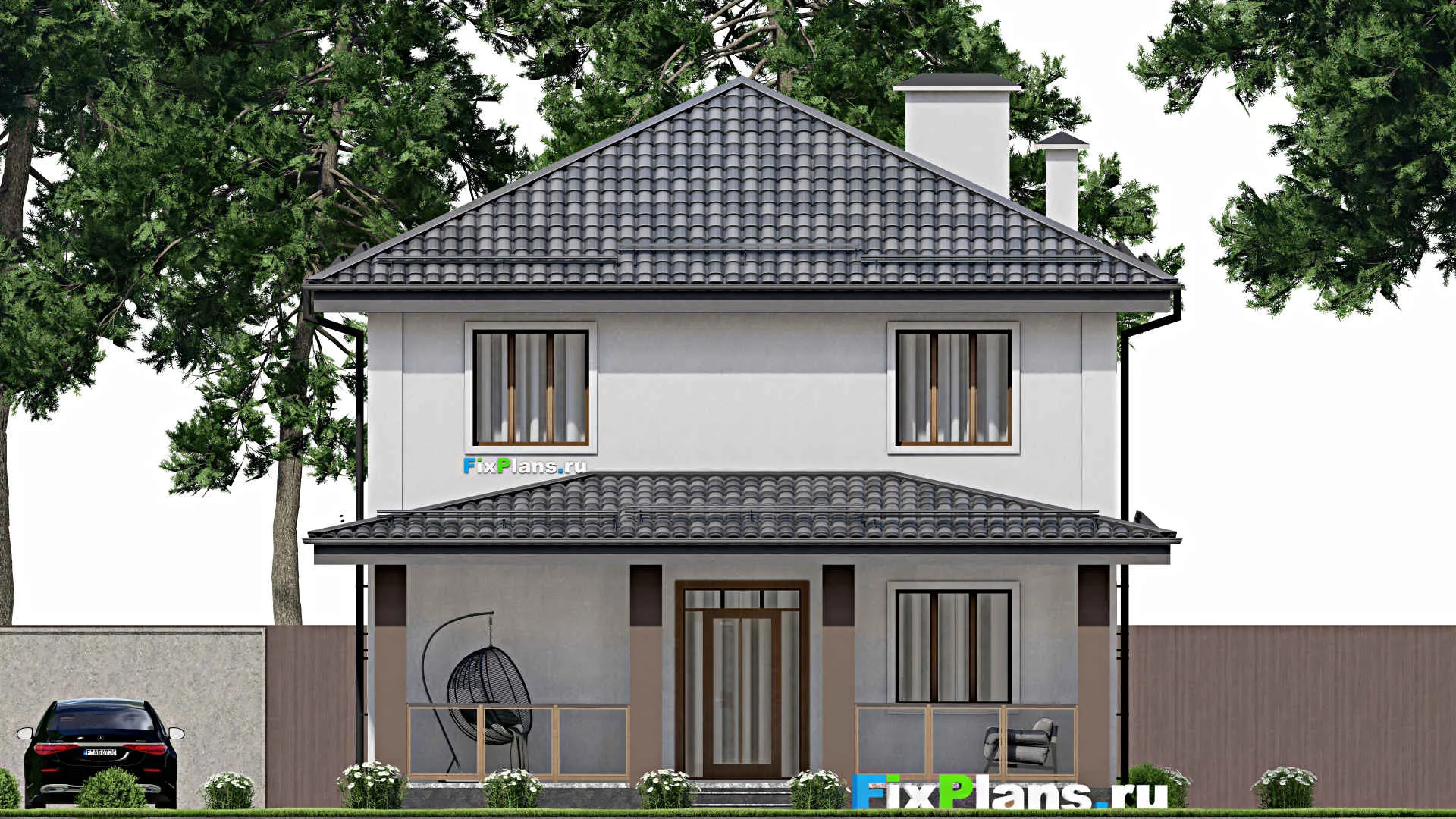 F-8900 - Планы двухэтажного дома 10 на 16, площадью 190 м² с террасой, балконом и 4 спальнями