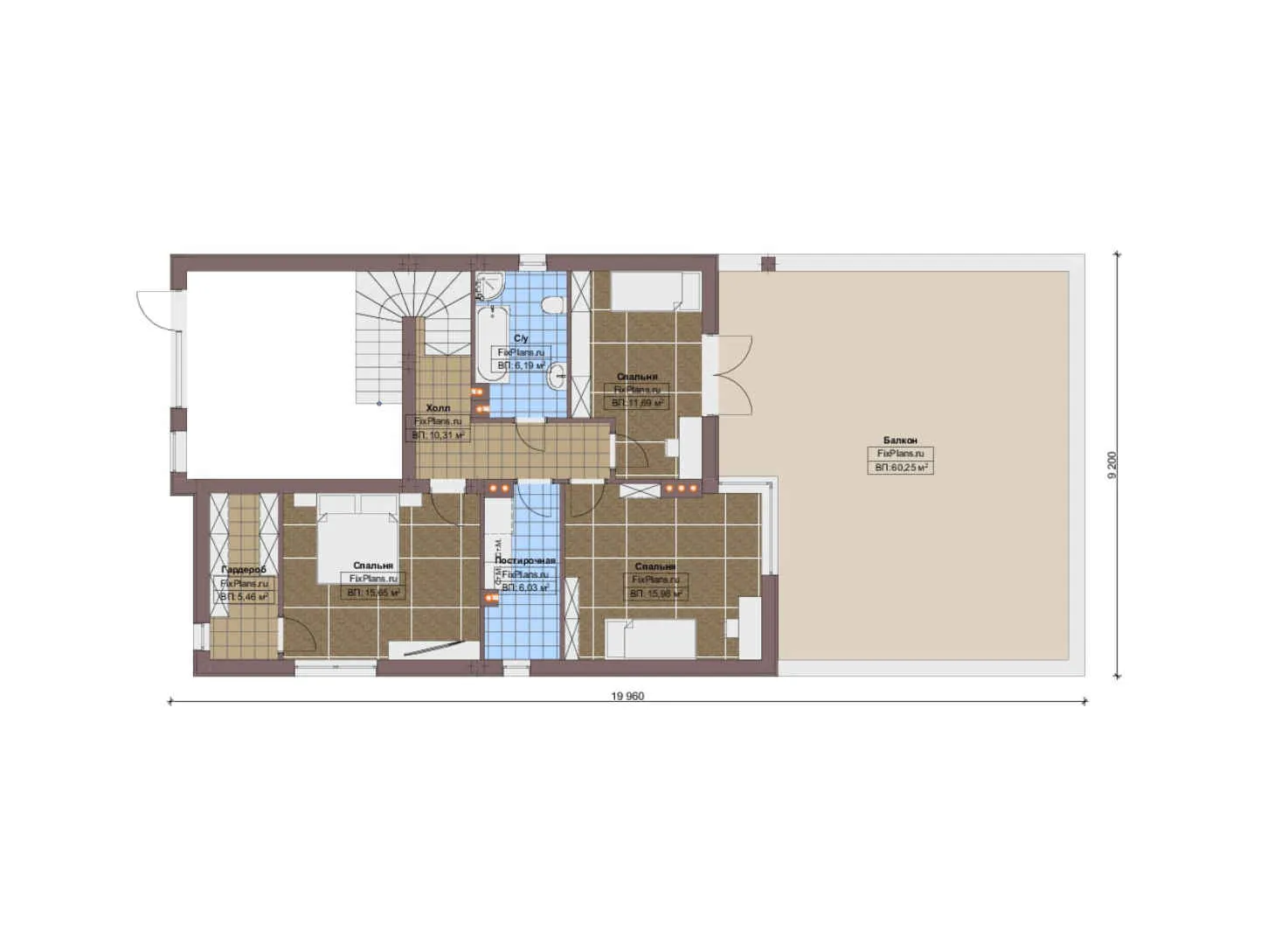 F-16046 - Планы двухэтажного дома 11 на 24, площадью 280 м² с террасой, балконом, гаражом на 2 машины и 3 спальнями