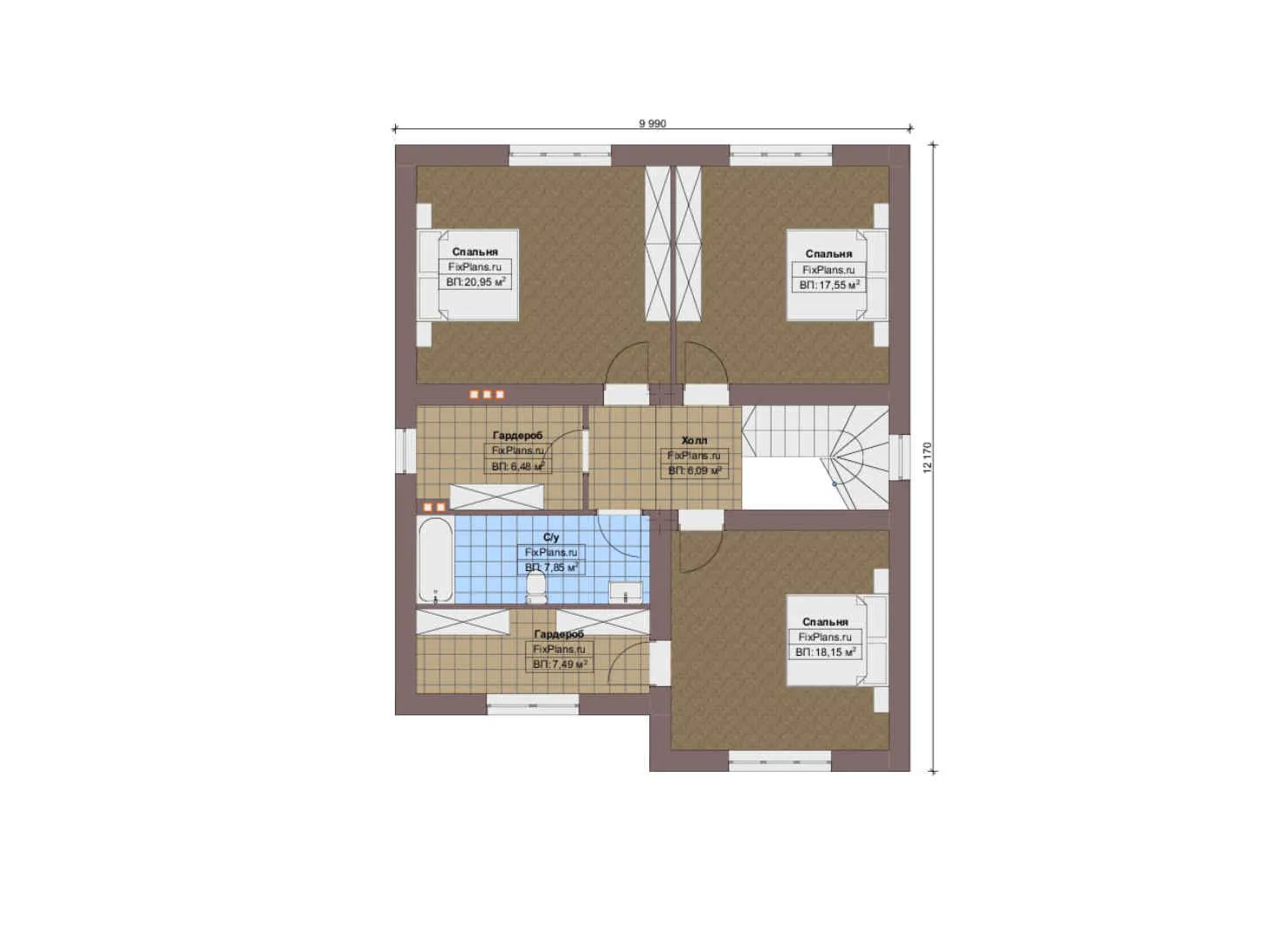 F-12734 - Планы двухэтажного дома 10 на 16, площадью 200 м² с террасой и 4 спальнями