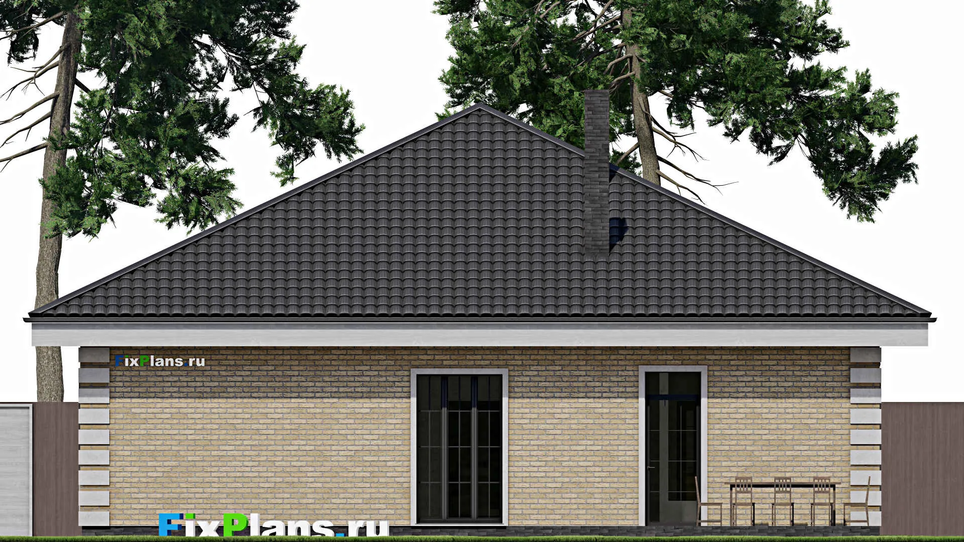 F-0953 - Проект одноэтажного дома 14 на 14, площадью 190 м² с террасой и 4 спальнями