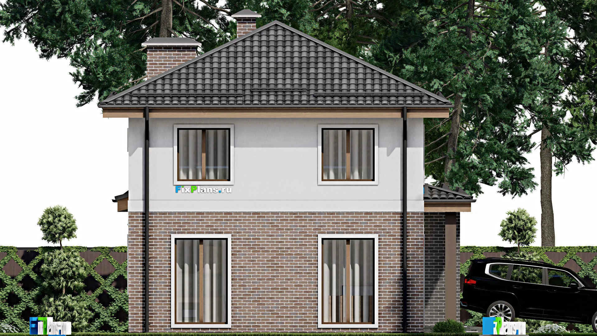 F-8486 - Планы двухэтажного дома 10 на 14, площадью 140 м² с гаражом на 2 машины и 3 спальнями