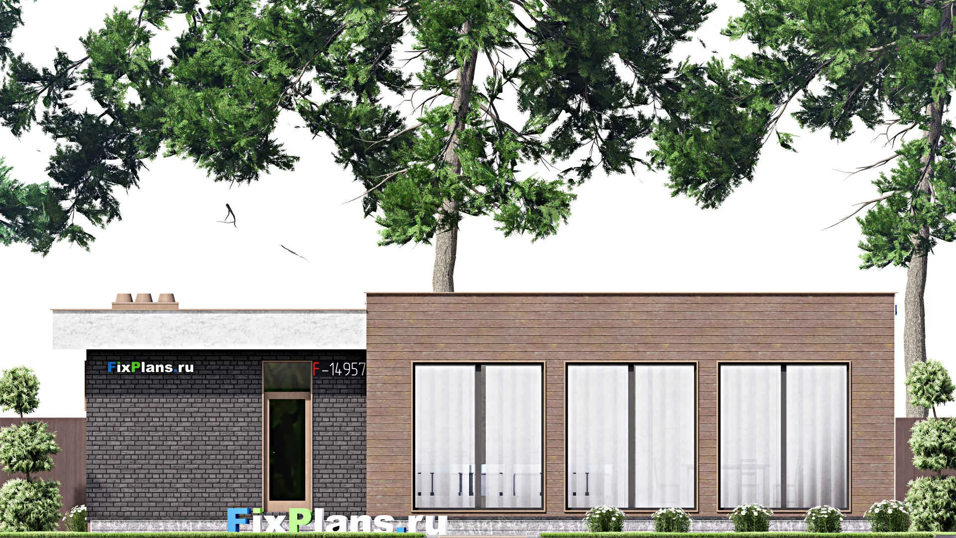 F-14957 - Проект бани 10 на 15, площадью 110 м² с комнатой отдыха, терассой, бассейном и санузлом