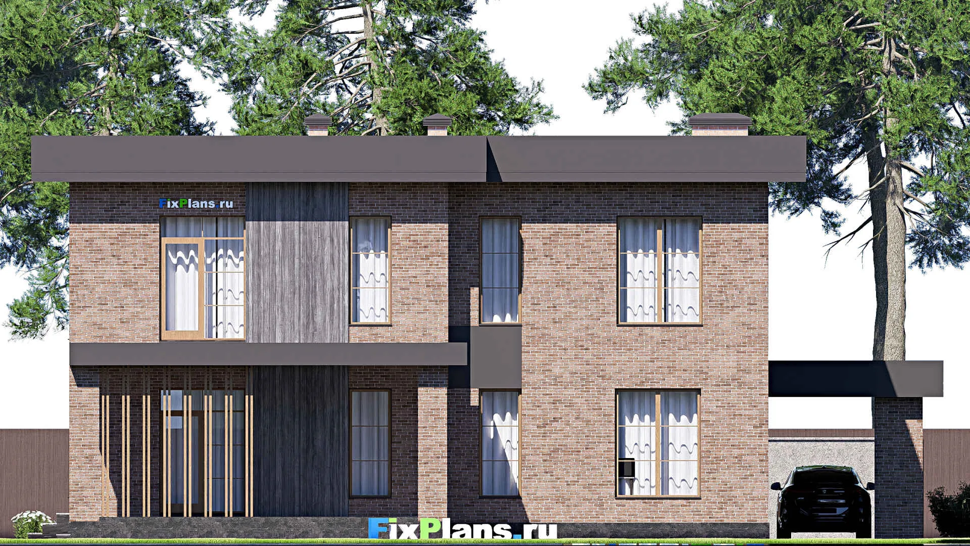 F-17054 - Проект двухэтажного дома 15 на 18, площадью 340 м² с террасой, балконом и 4 спальнями