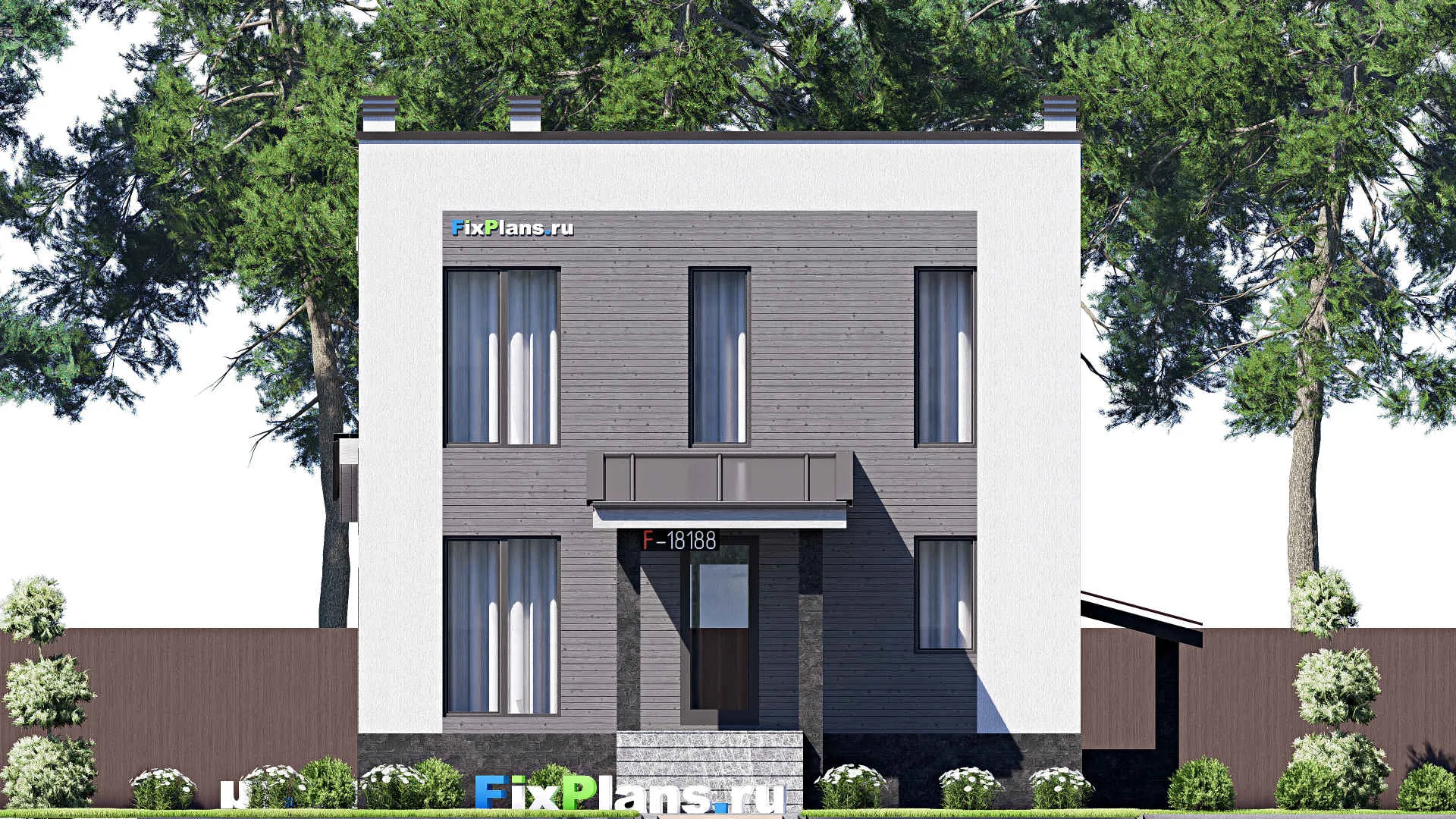 F-18188 - Проект двухэтажного дома 10 на 17, площадью 240 м² с террасой, цокольным этажом и 3 спальнями