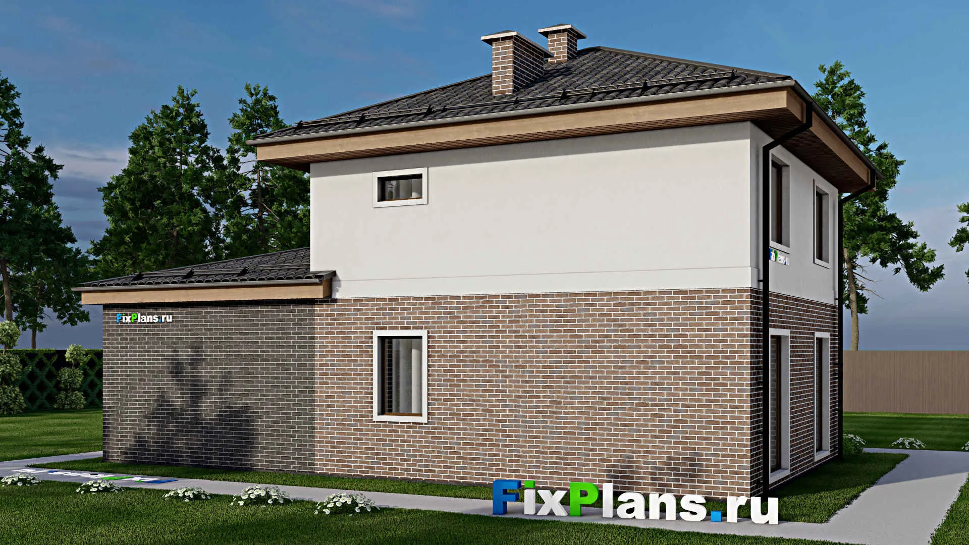 F-8486 - Планы двухэтажного дома 10 на 14, площадью 140 м² с гаражом на 2 машины и 3 спальнями