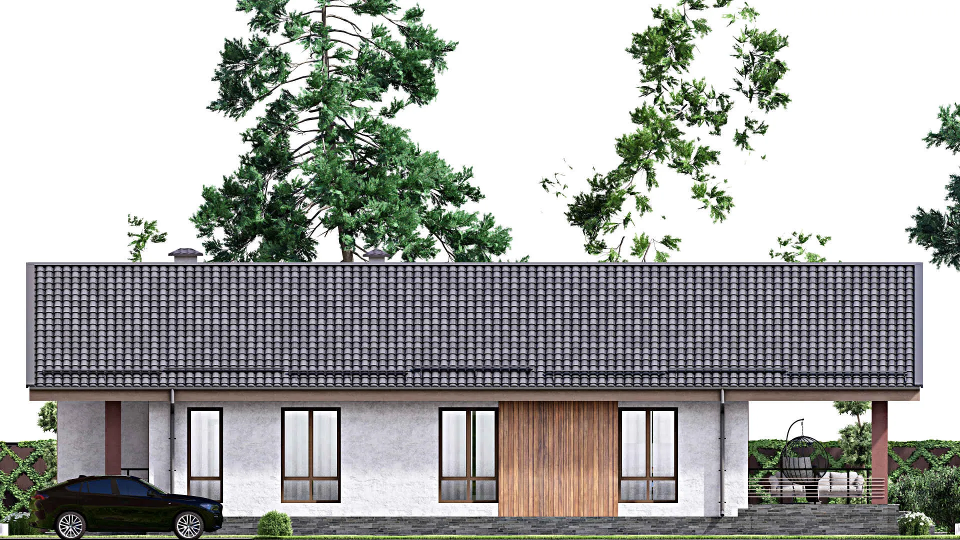 F-12554 - Проект одноэтажного дома 12 на 13, площадью 200 м² с террасой и 5 спальнями