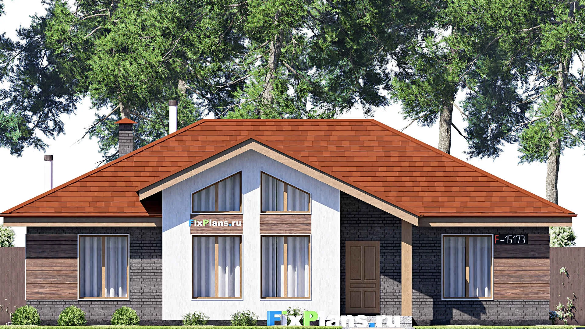 F-15173 - Проект одноэтажного дома 12 на 16, площадью 130 м² с 3 спальнями