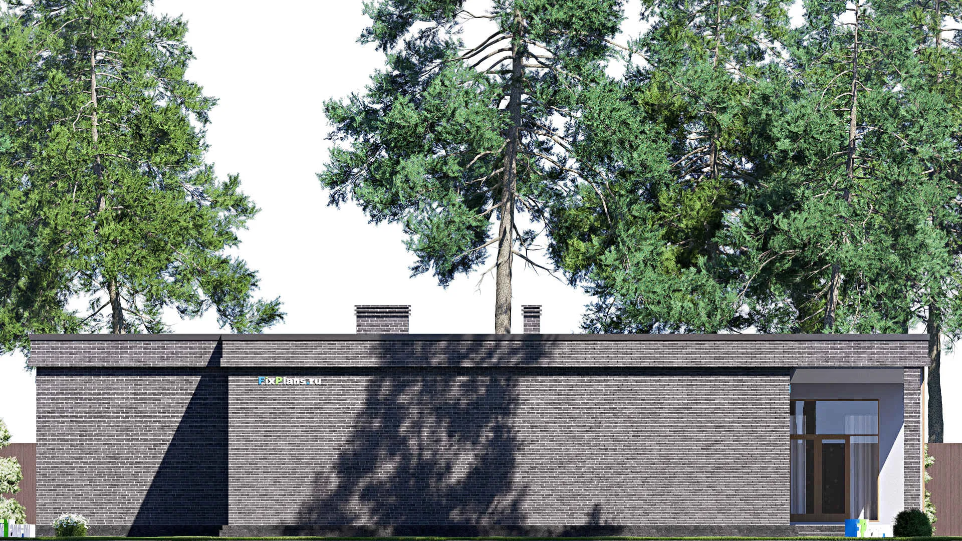 F-19817 - Проект одноэтажного дома 22 на 25, площадью 330 м² с террасой, гаражом на 2 машины и 1 спальнями