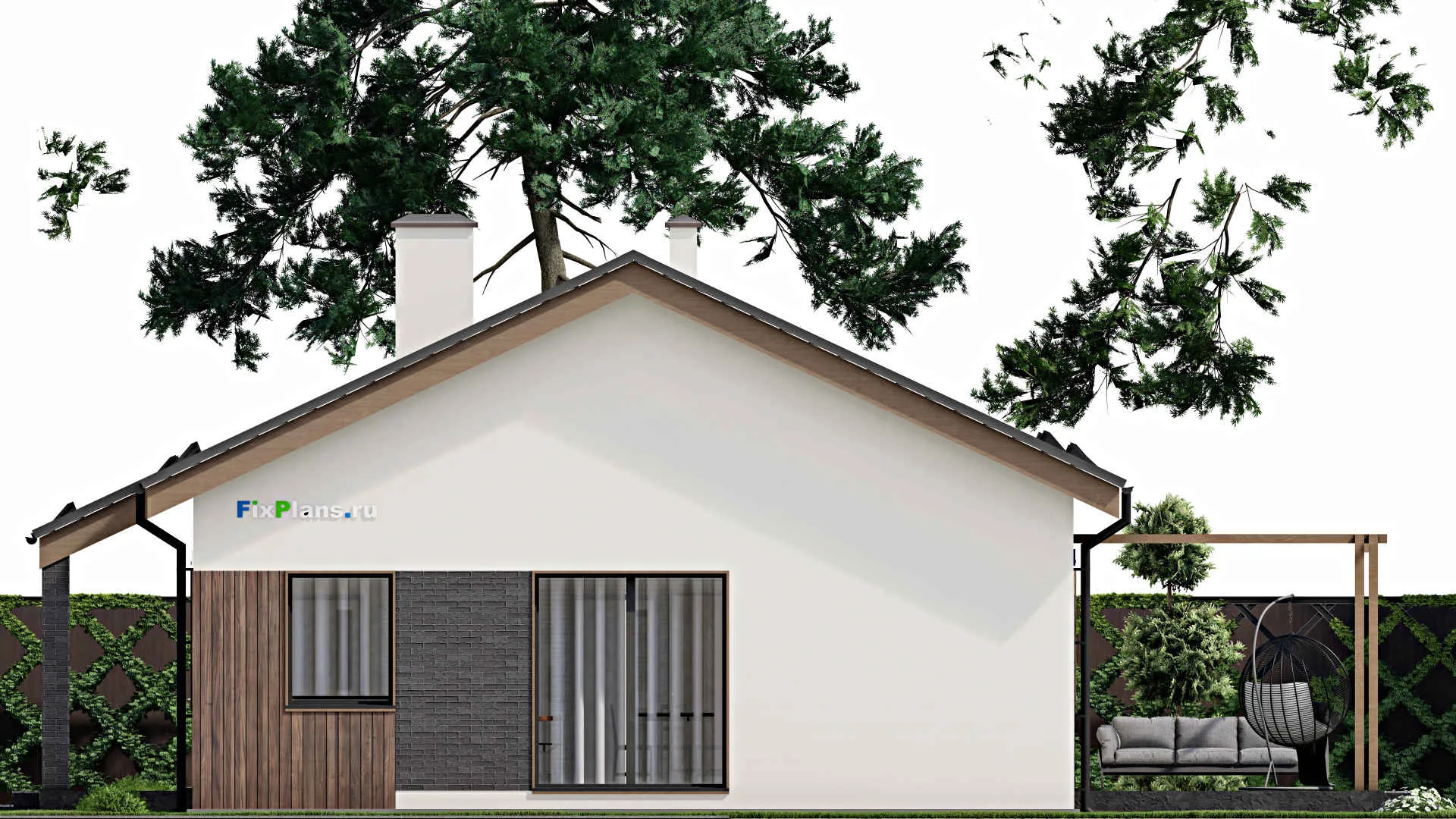 F-5597 - План одноэтажного дома 10 на 14, площадью 140 м² с террасой и 3 спальнями