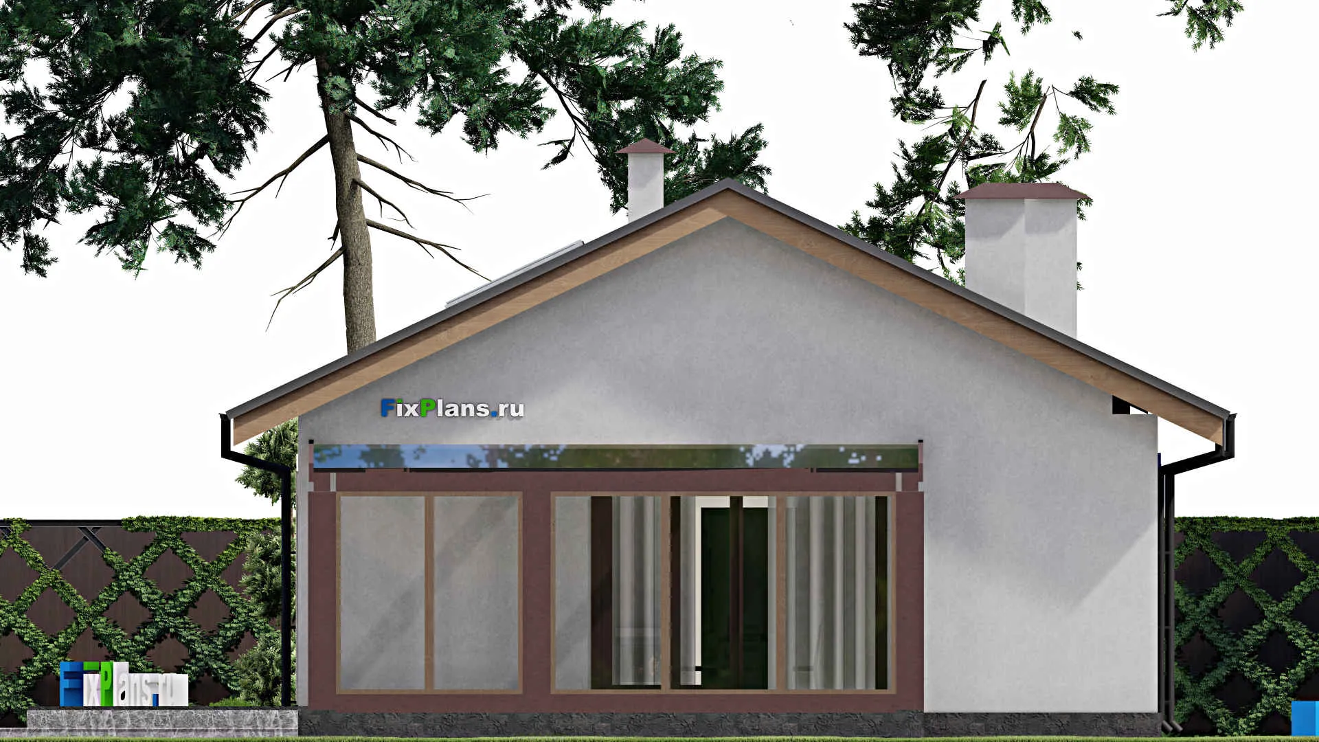 F-10070 - Проект одноэтажного дома 13 на 19, площадью 170 м² с террасой и 2 спальнями