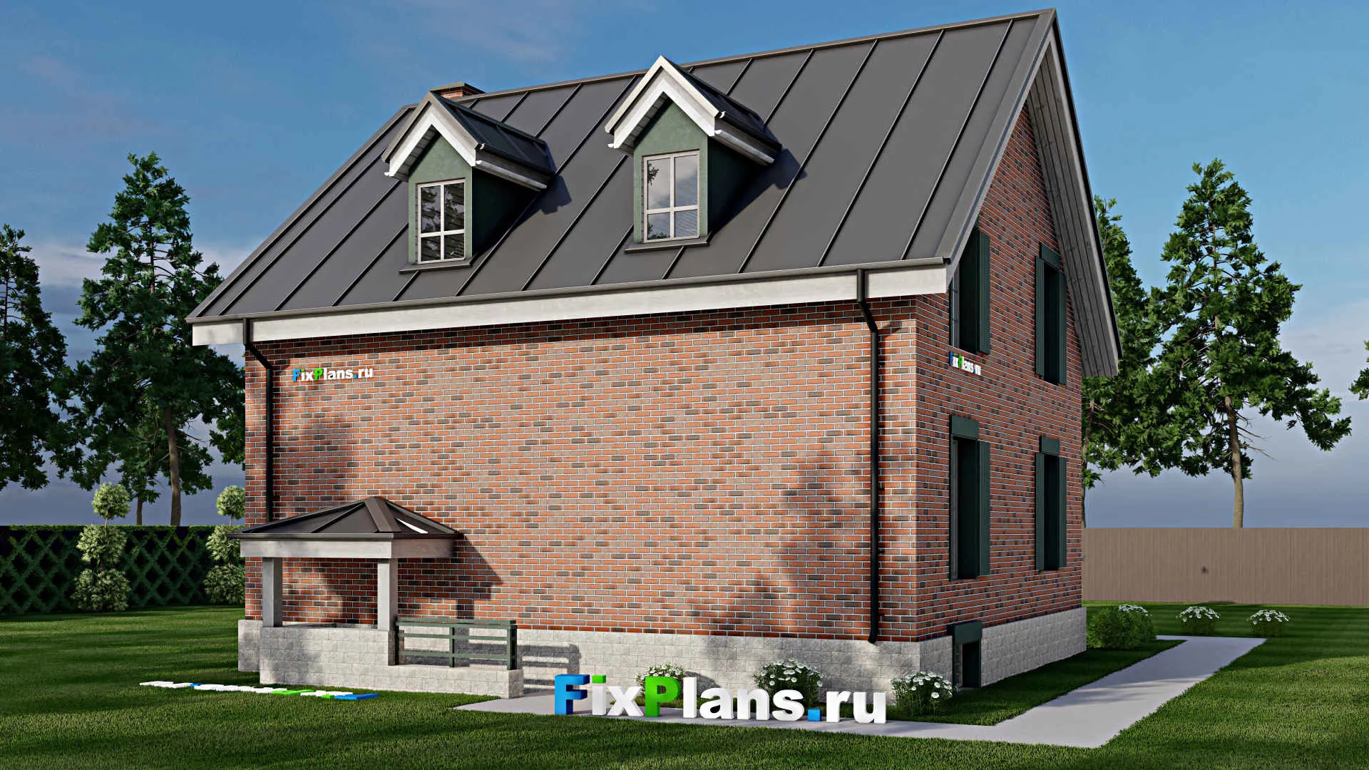 F-9395 - Проект дома с мансардой 11 на 13, площадью 240 м² с цокольным этажом, баней и 5 спальнями