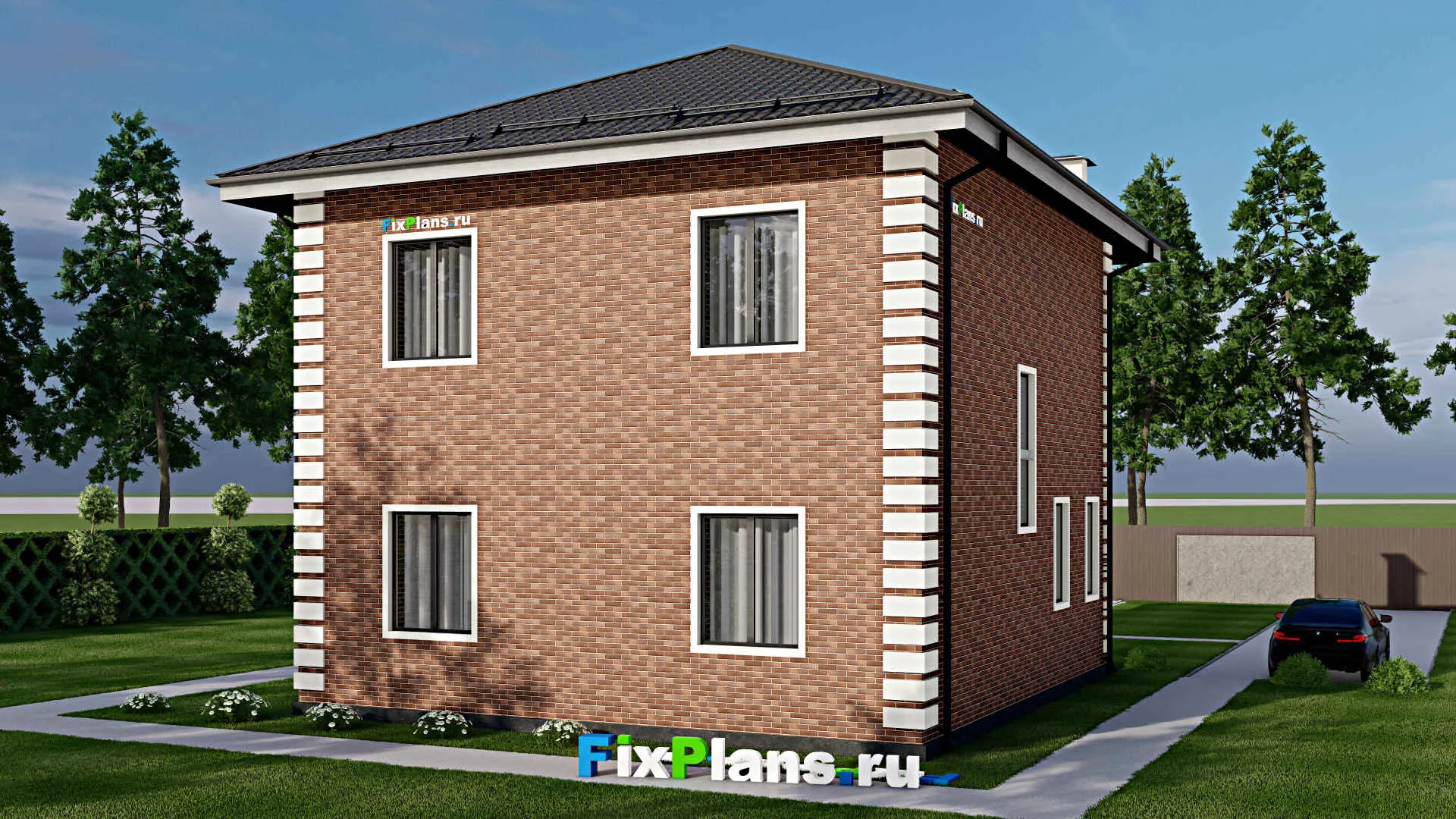 F-4517 - Планы двухэтажного дома 11 на 11, площадью 200 м² с террасой и 4 спальнями