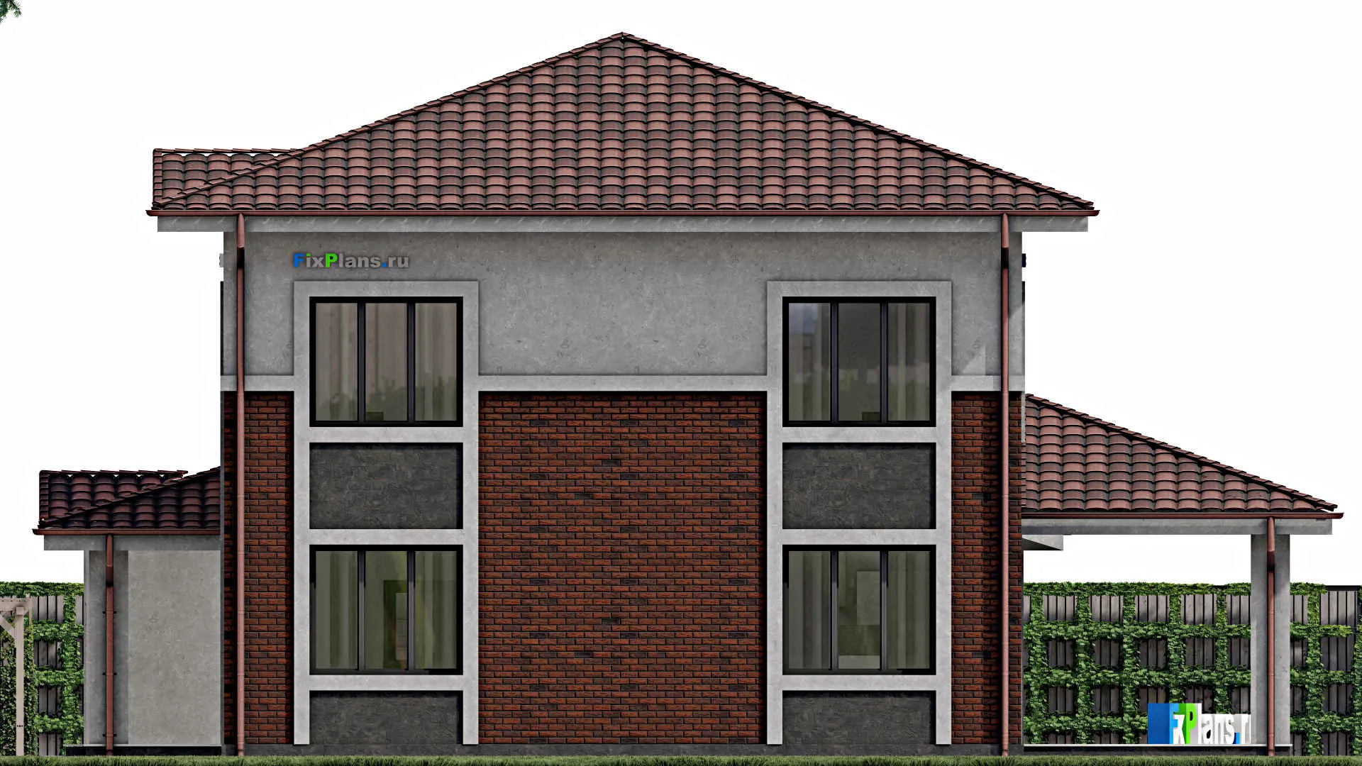F-0476 - Проект двухэтажного дома 13 на 16, площадью 230 м² с террасой, гаражом на 1 машину и 3 спальнями