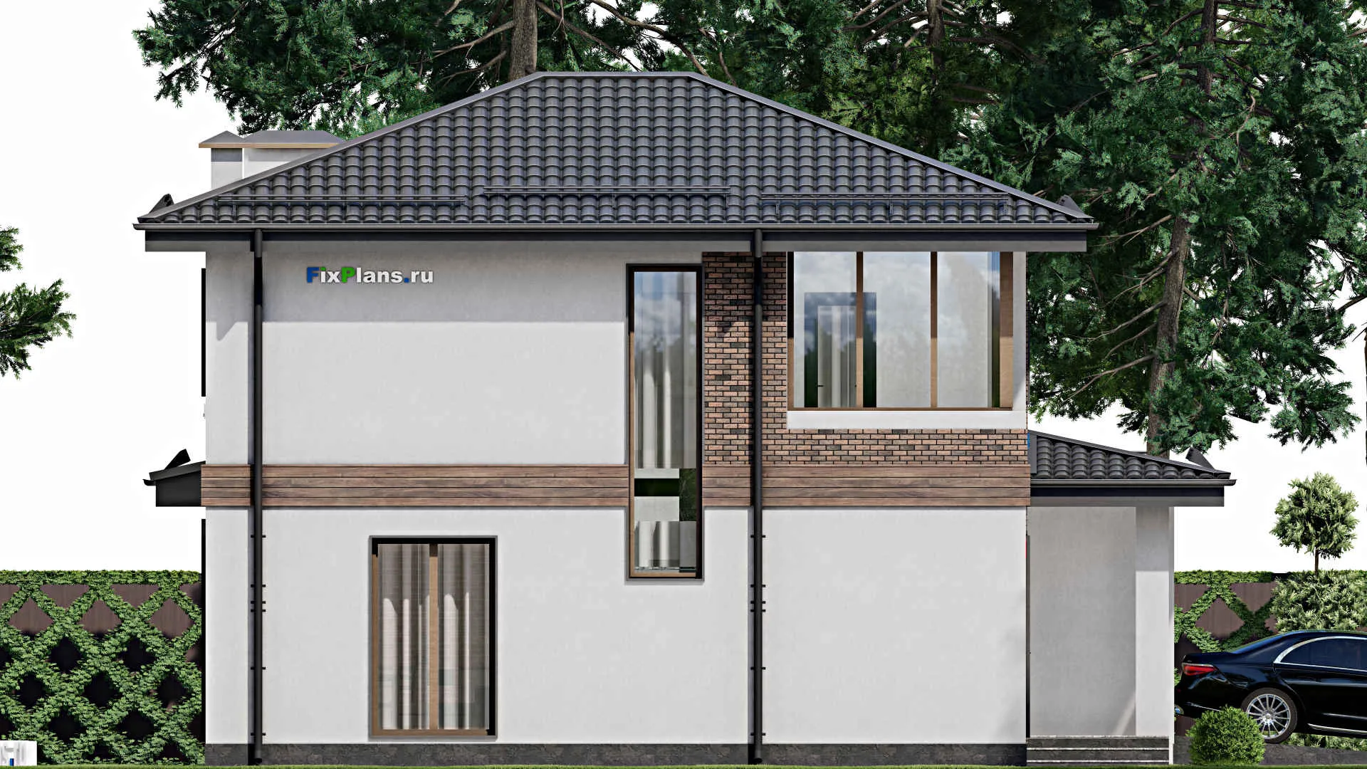 F-9773 - Проект двухэтажного дома 12 на 13, площадью 170 м² с гаражом на 1 машину и 2 спальнями