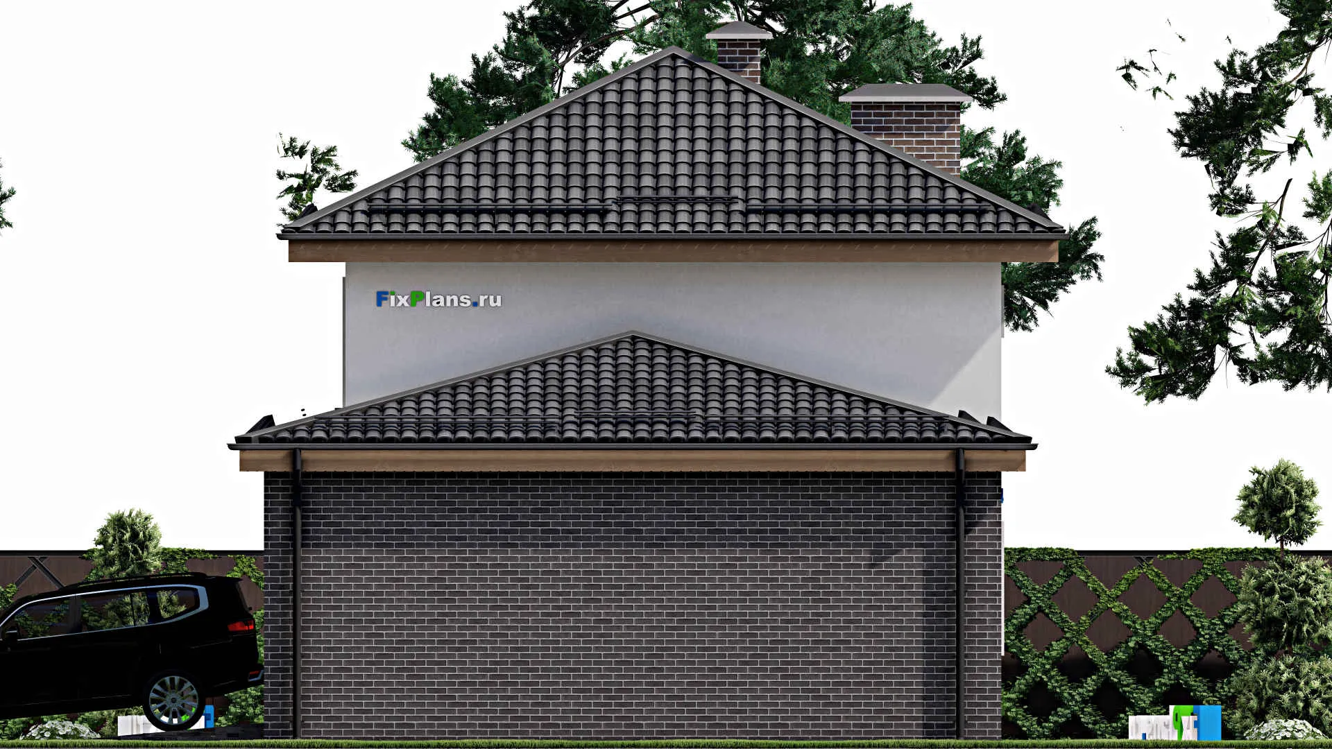 F-8486 - Планы двухэтажного дома 10 на 14, площадью 140 м² с гаражом на 2 машины и 3 спальнями