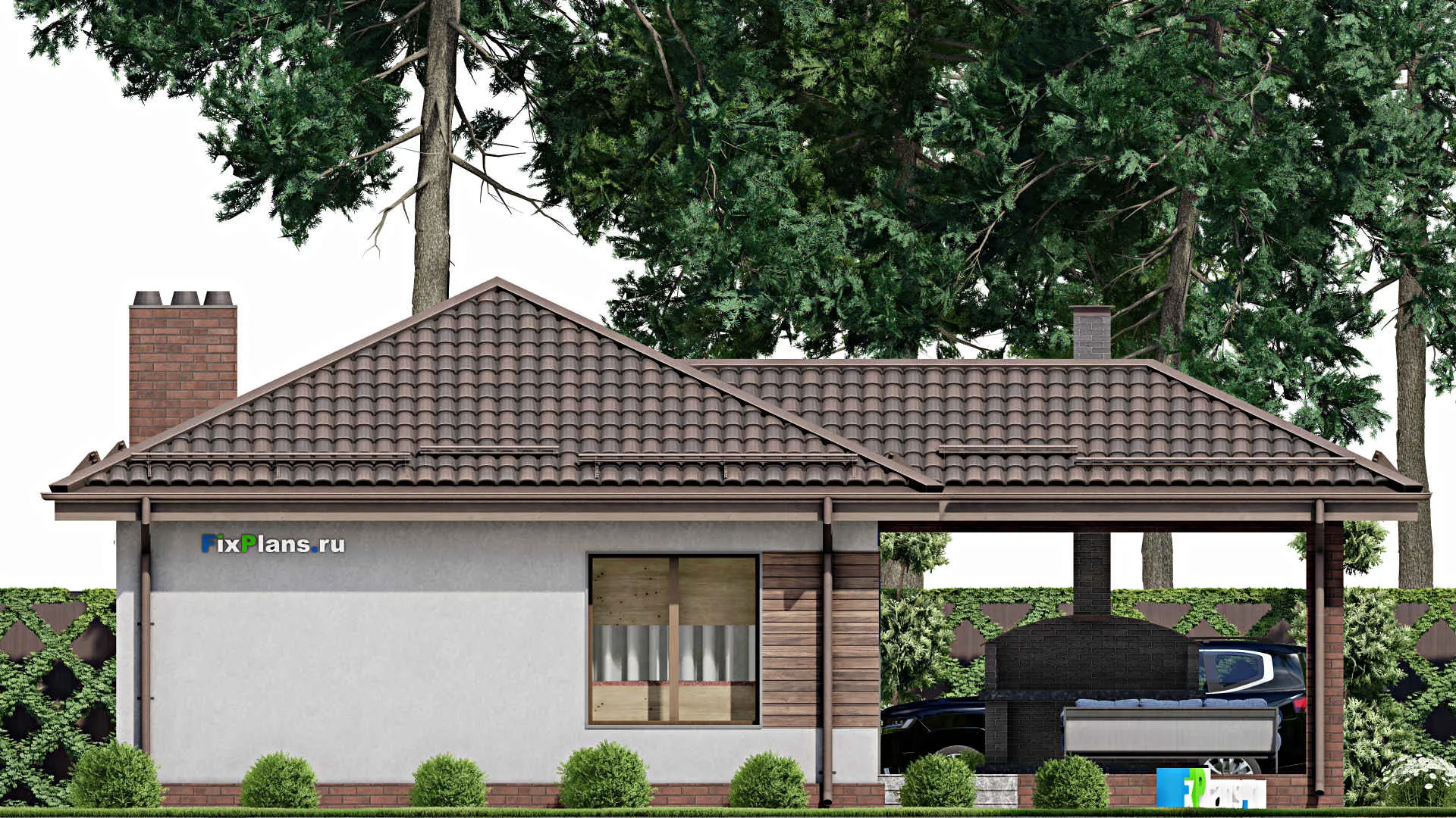 F-8000 - Проект бани 9 на 10, площадью 80 м² с комнатой отдыха, терассой и 2 санузлами