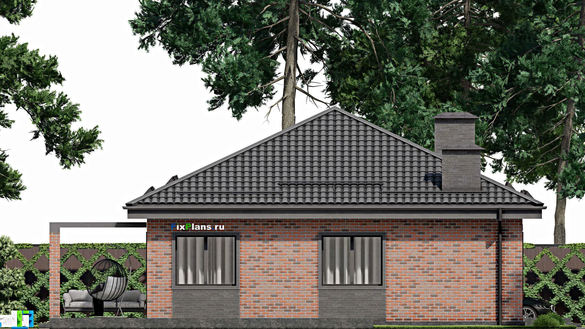 F-3968 - Проект одноэтажного дома 11 на 18, площадью 200 м² с террасой и 3 спальнями