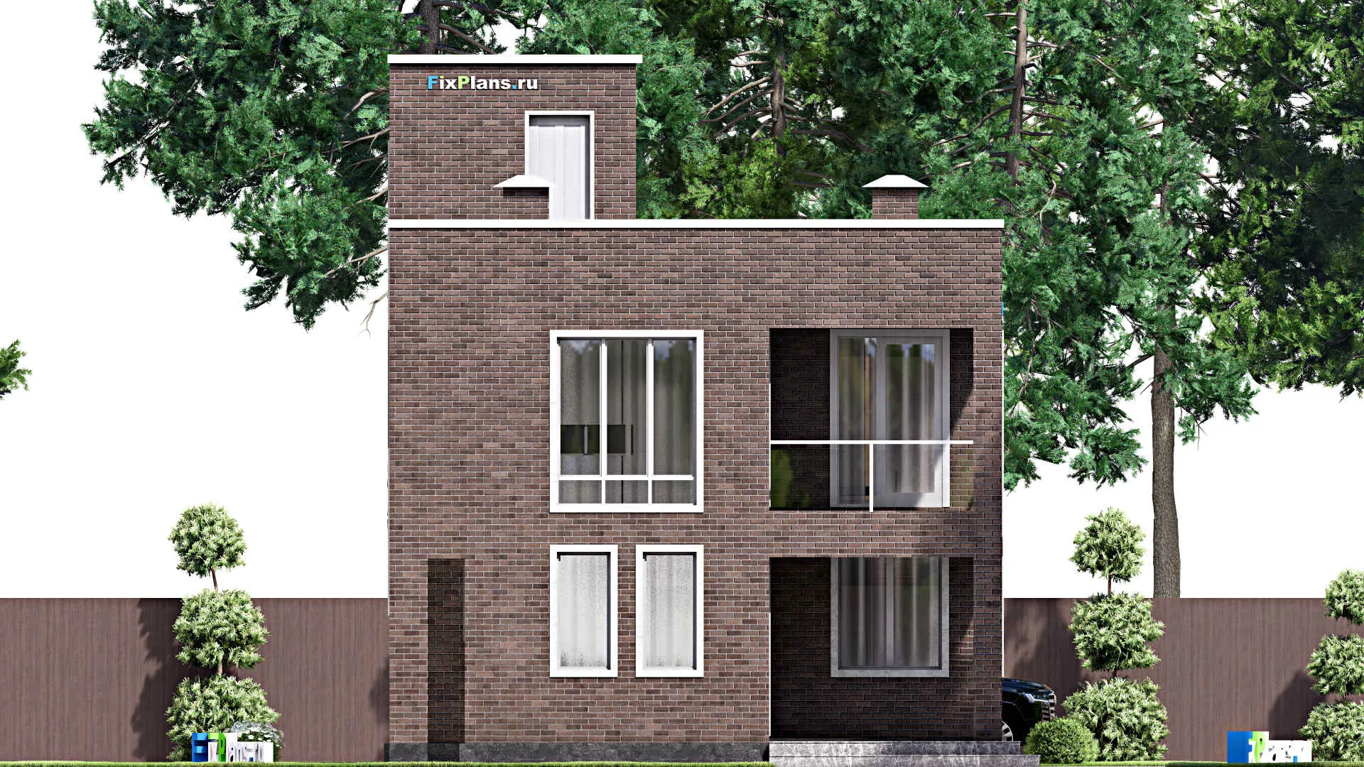 F-13805 - Планы двухэтажного дома 9 на 27, площадью 260 м² с террасой, балконом, баней и 4 спальнями