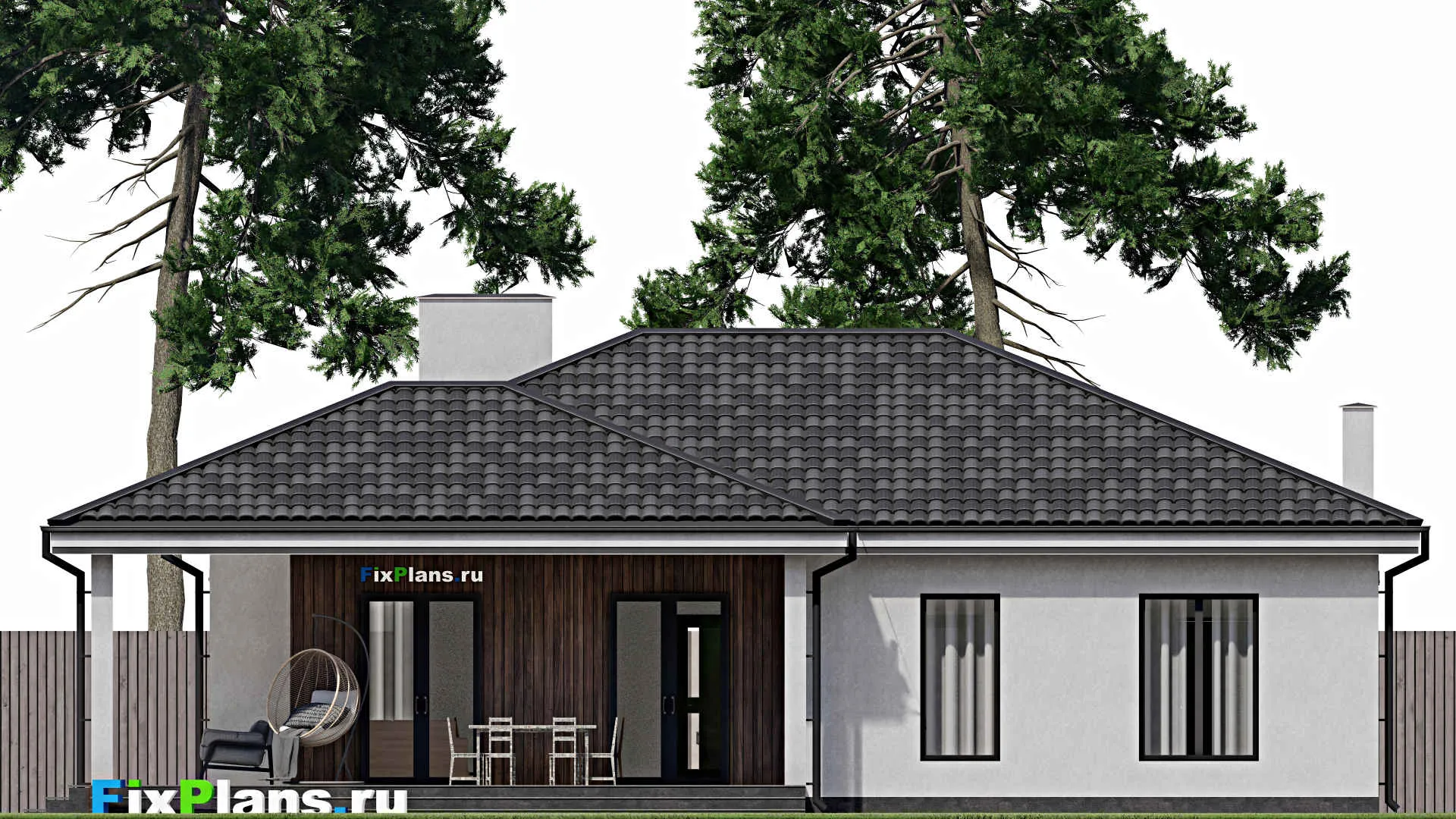 F-1430 - Проект одноэтажного дома 11 на 15, площадью 150 м² с террасой и 2 спальнями