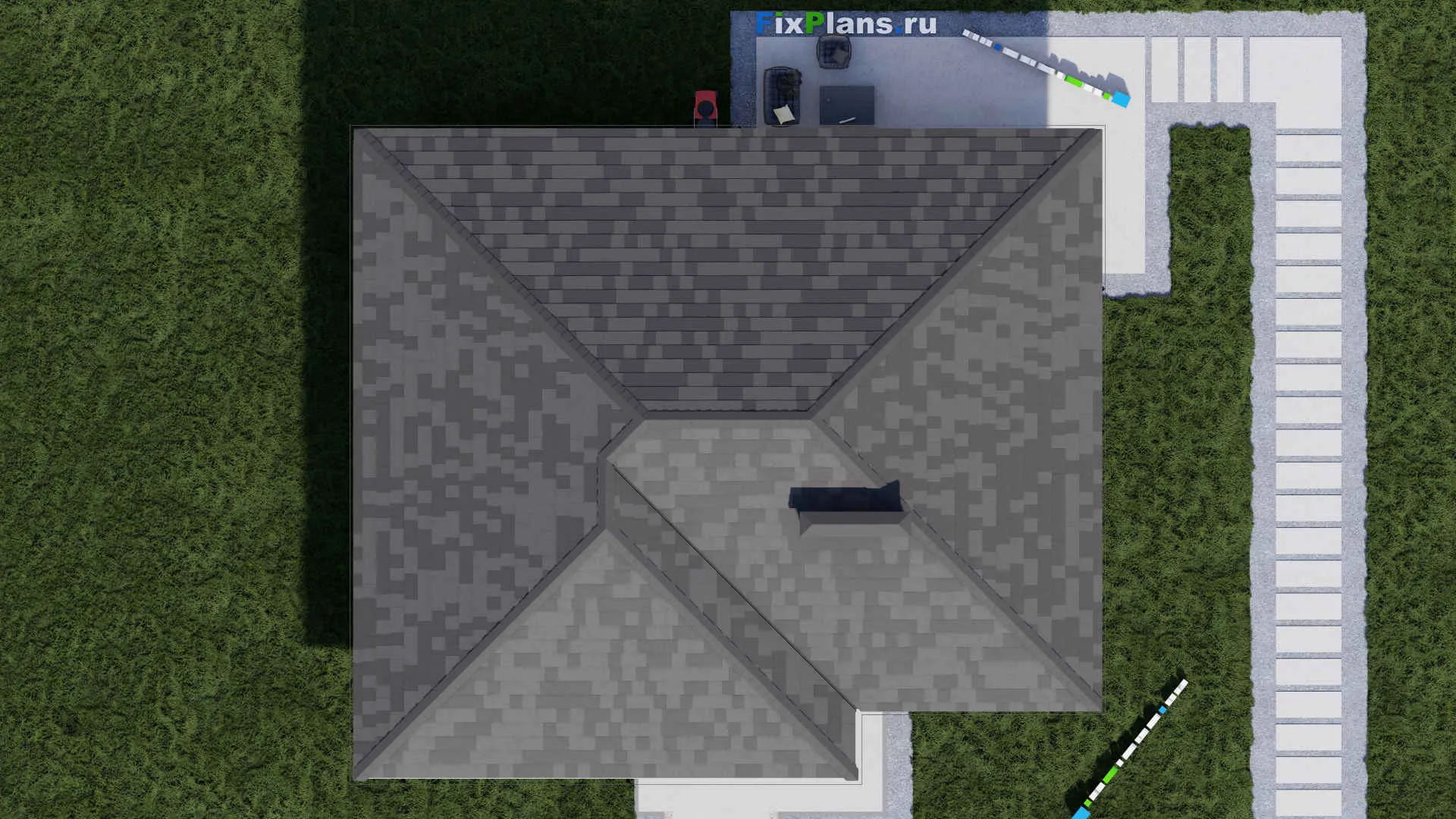 F-0107 - План одноэтажного дома 14 на 16, площадью 150 м² с террасой и 3 спальнями