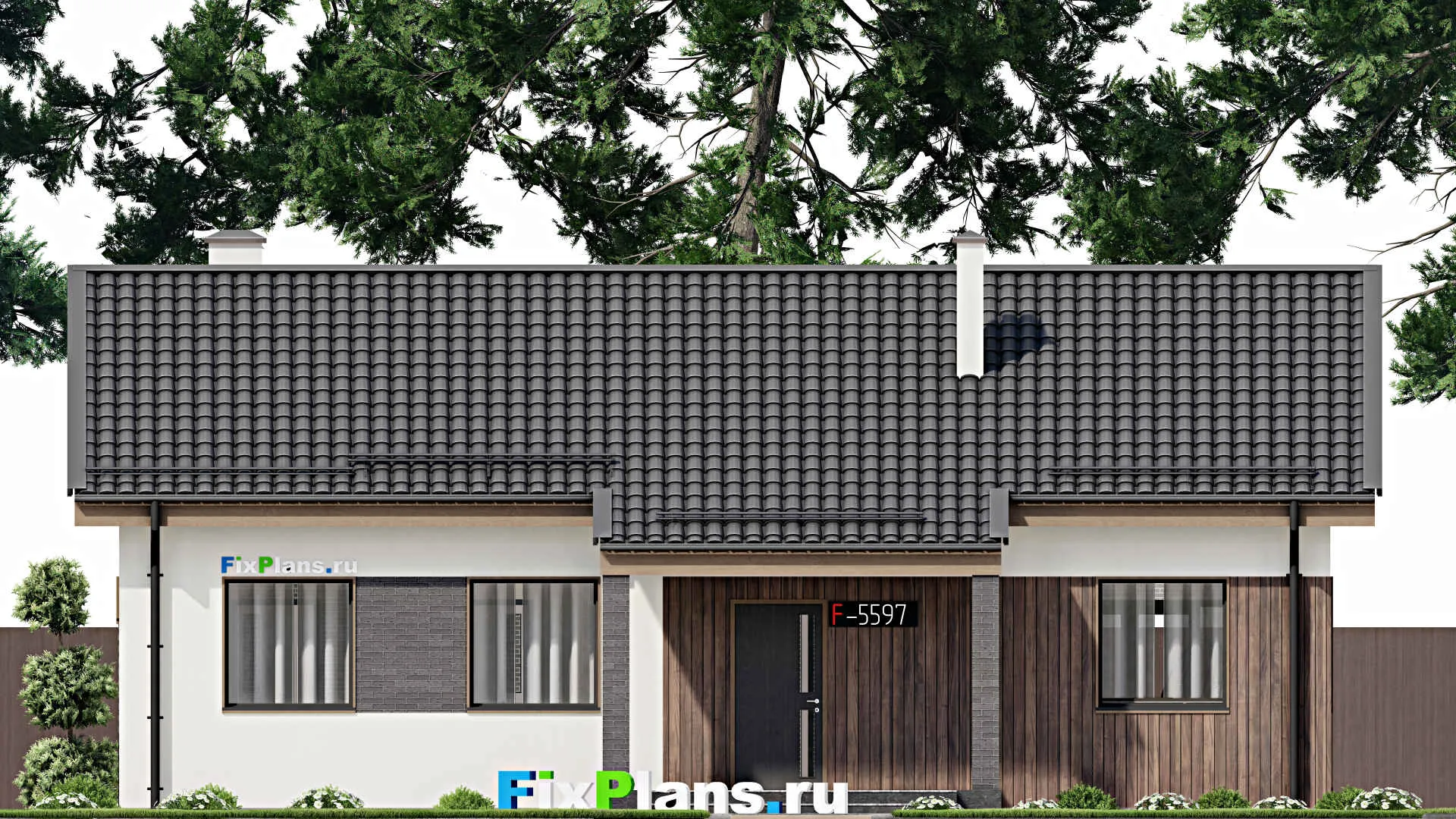 F-5597 - План одноэтажного дома 10 на 14, площадью 140 м² с террасой и 3 спальнями