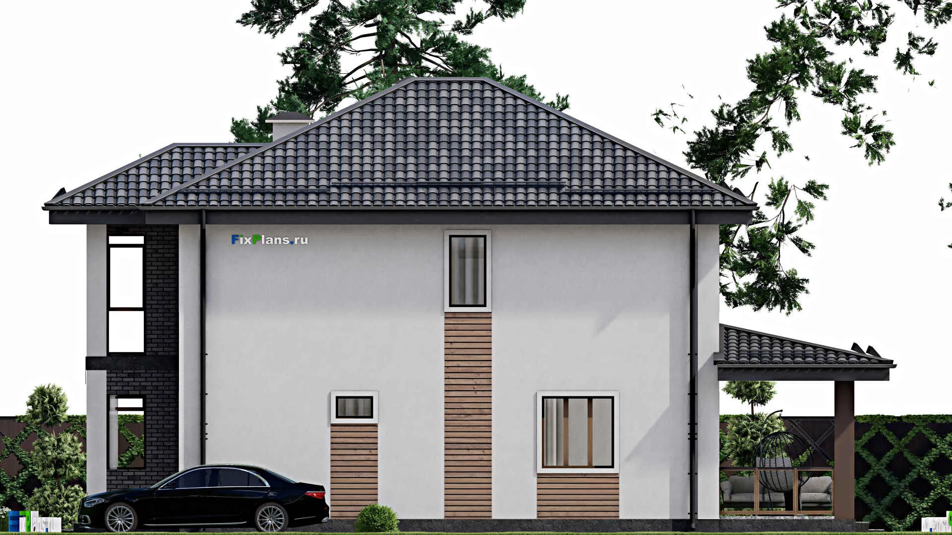 F-8900 - Планы двухэтажного дома 10 на 16, площадью 190 м² с террасой, балконом и 4 спальнями