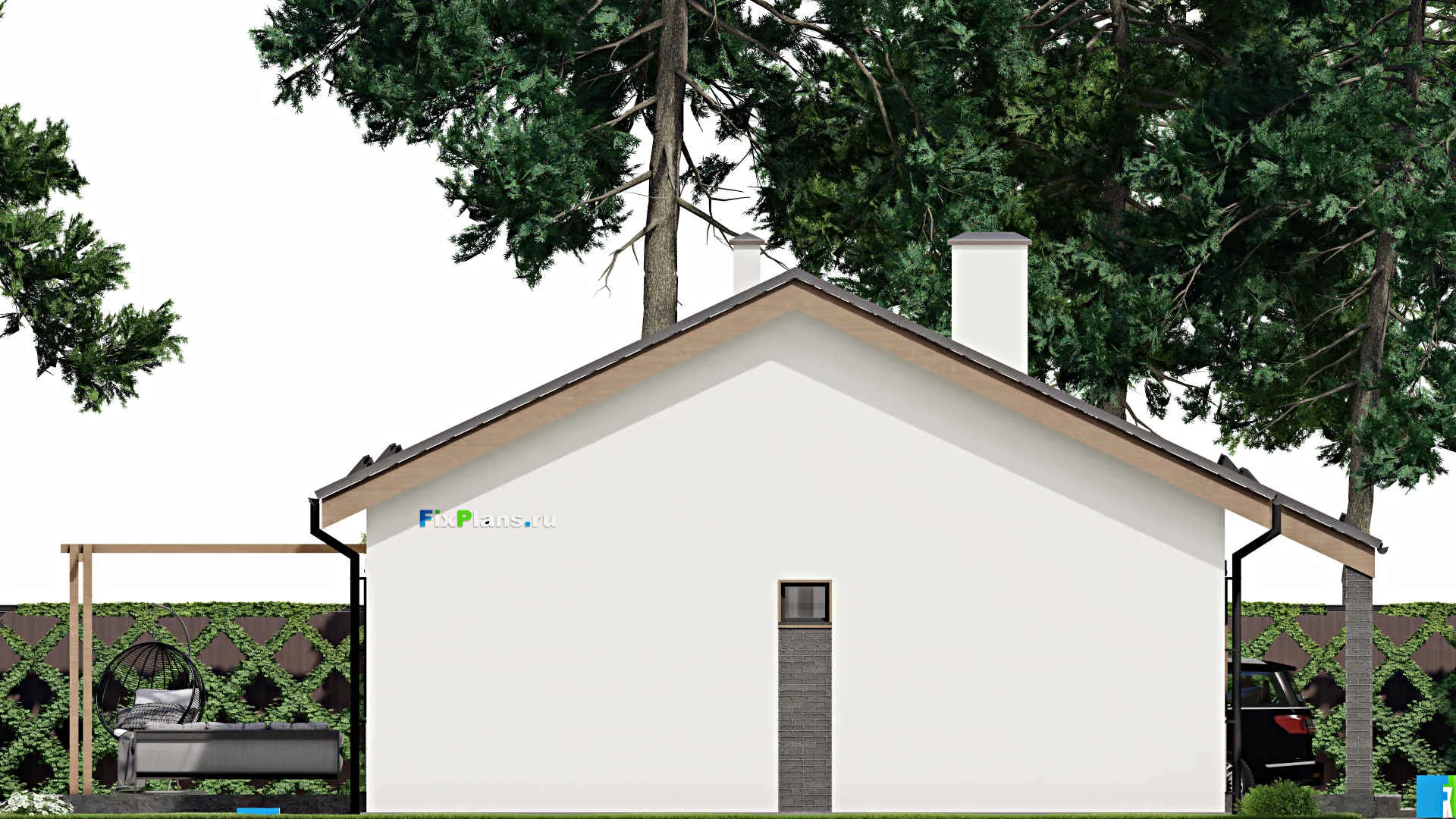 F-5597 - План одноэтажного дома 10 на 14, площадью 140 м² с террасой и 3 спальнями