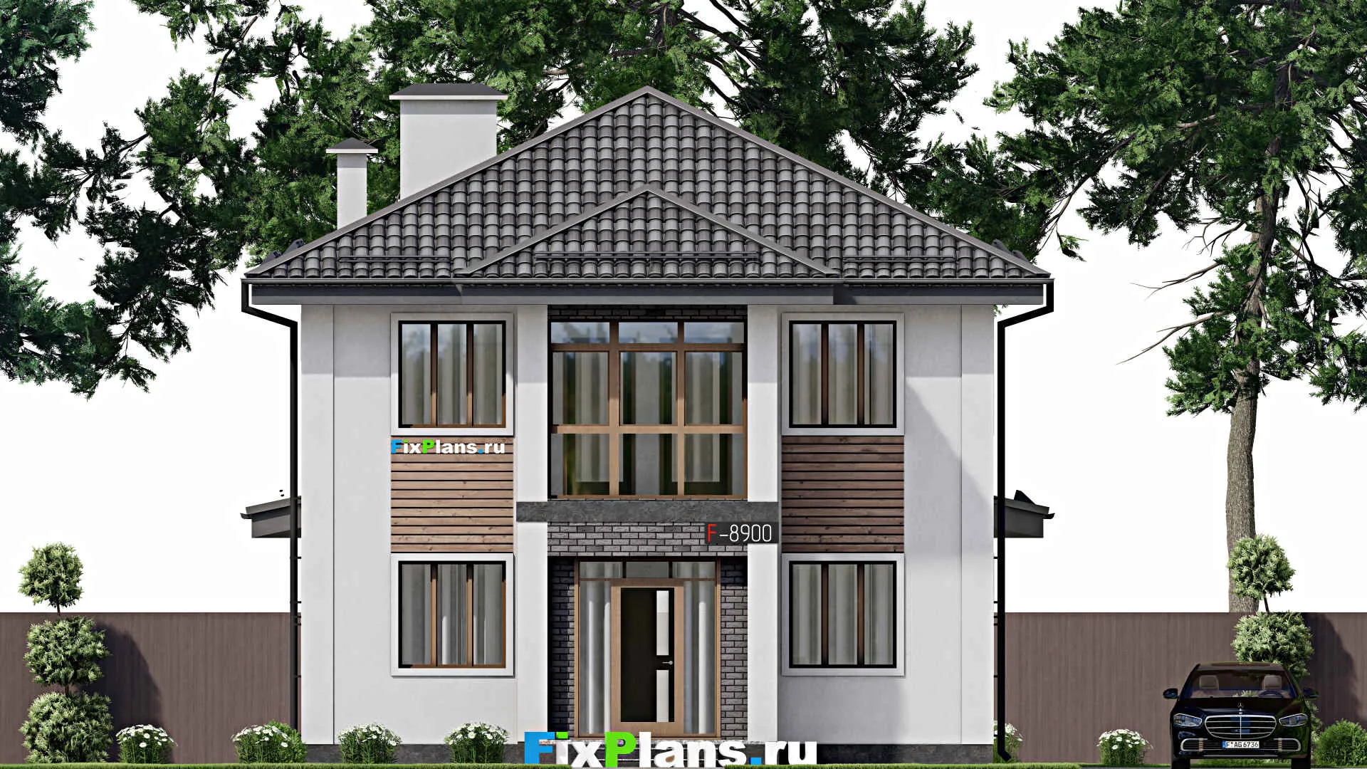 F-8900 - Планы двухэтажного дома 10 на 16, площадью 190 м² с террасой, балконом и 4 спальнями