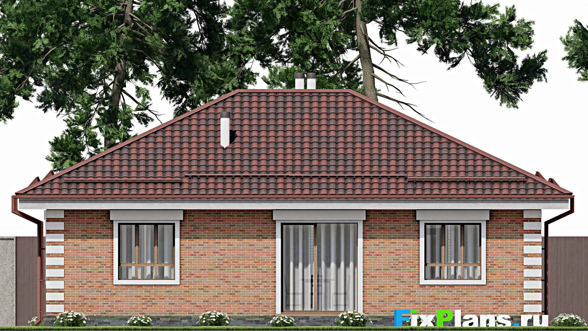 F-9737 - Проект одноэтажного дома 11 на 13, площадью 100 м² с 3 спальнями