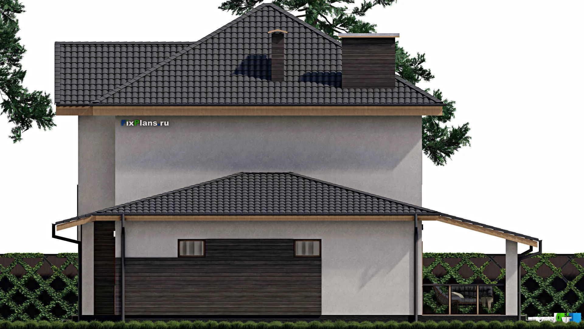 F-0278 - Проект двухэтажного дома 12 на 15, площадью 220 м² с террасой, гаражом на 1 машину и 3 спальнями