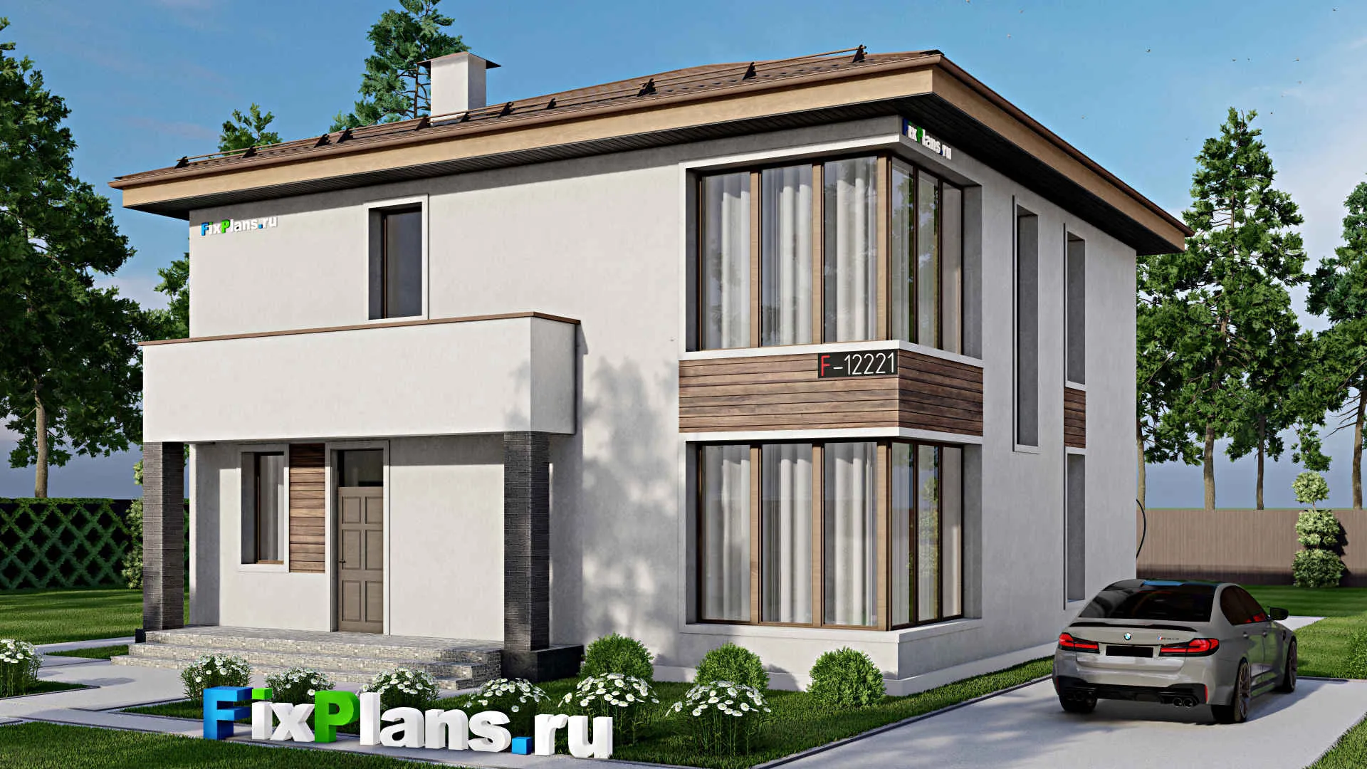 F-12221 - Проект двухэтажного дома 12 на 15, площадью 230 м² с террасой и 4 спальнями