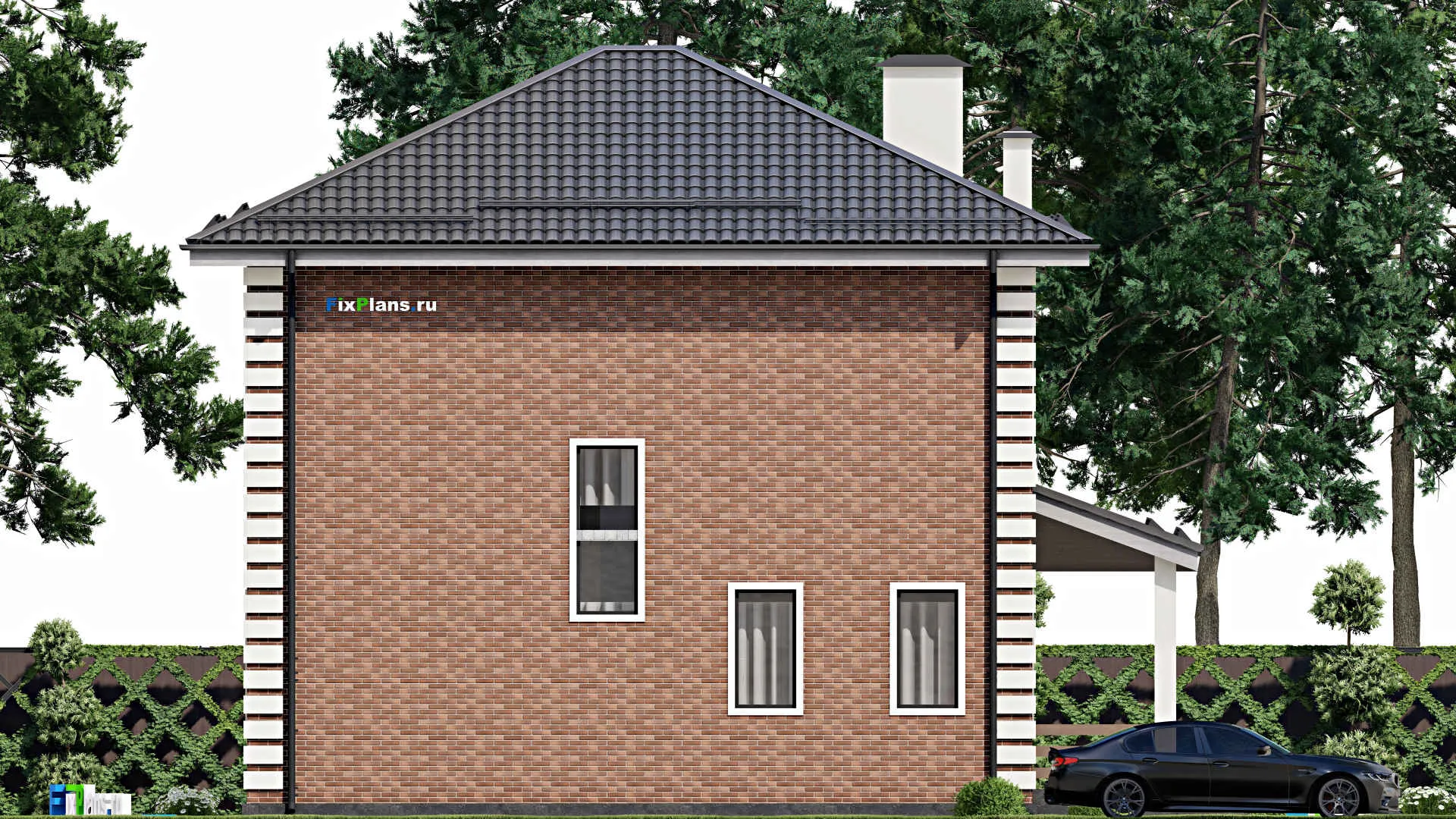 F-4517 - Планы двухэтажного дома 11 на 11, площадью 200 м² с террасой и 4 спальнями