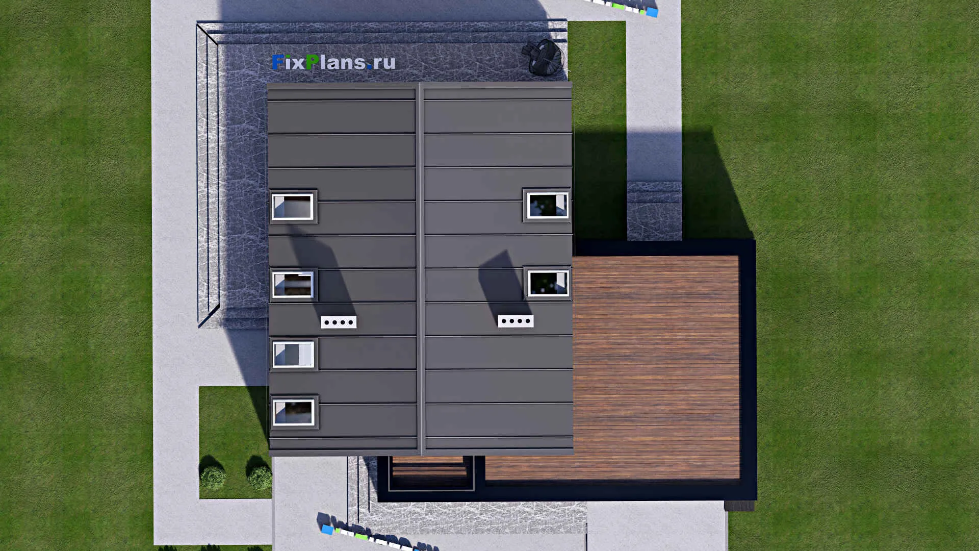 F-16145 - Проект дома с мансардой 16 на 18, площадью 290 м² с террасой, балконом, гаражом на 1 машину и 4 спальнями