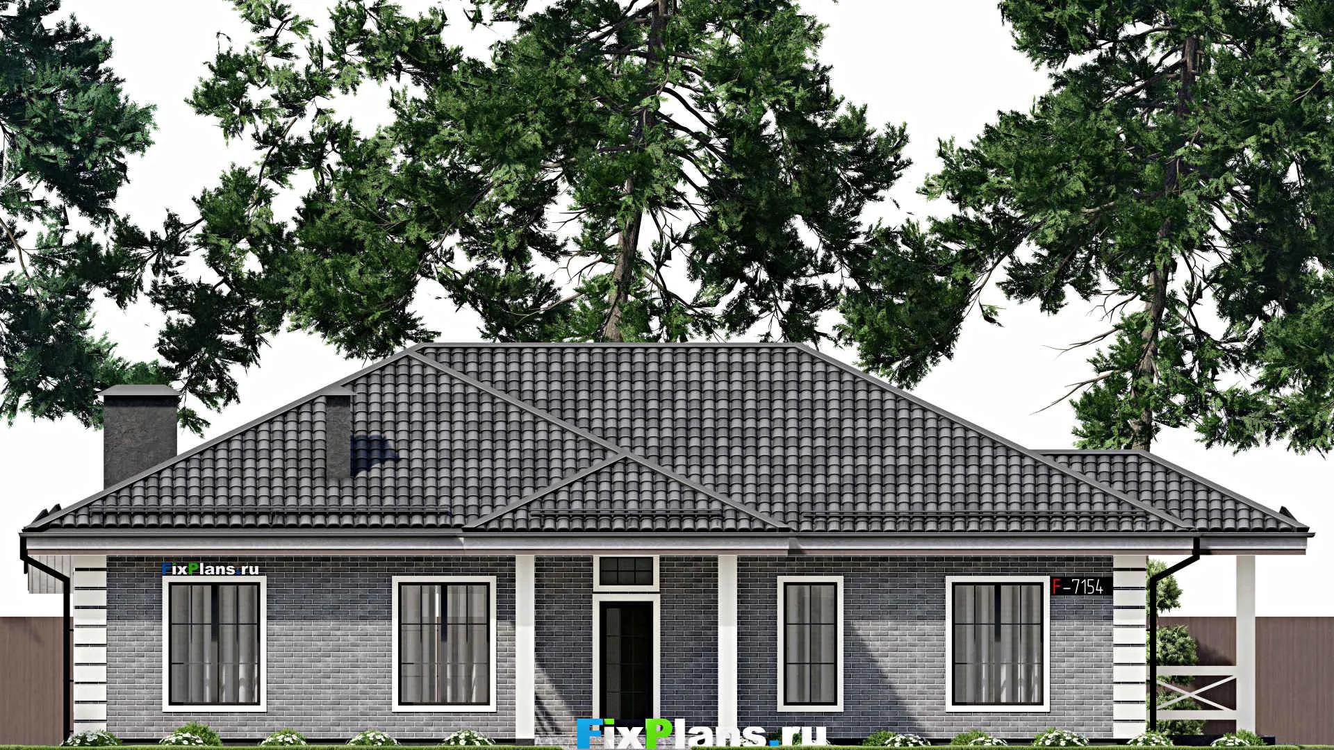 F-7154 - План одноэтажного дома 11 на 17, площадью 200 м² с террасой и 4 спальнями