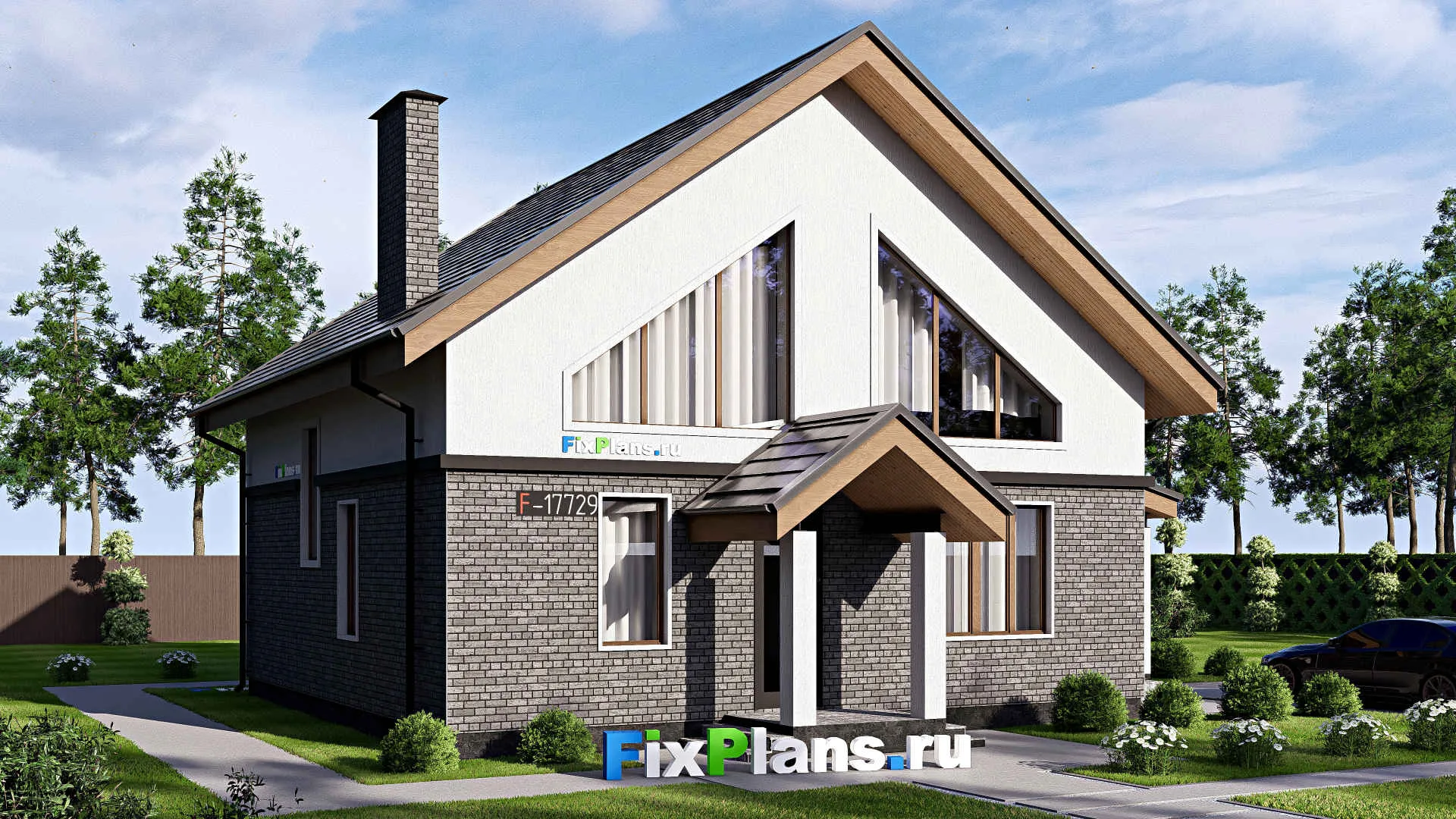 F-17729 - Проект дома с мансардой 12 на 13, площадью 180 м² с террасой и 4 спальнями